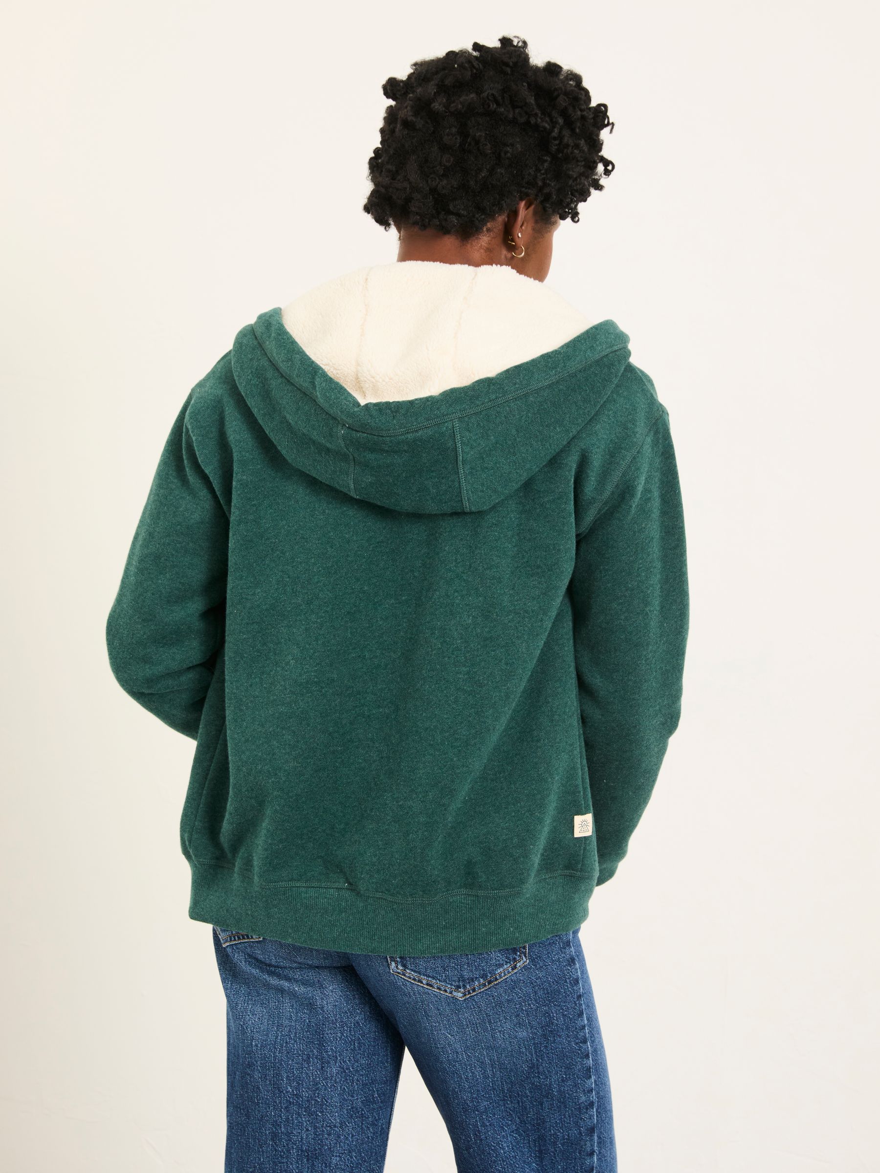 Amy Dark Teal Green Borg Lined Zip Through Hoodie - Image 2 of 5