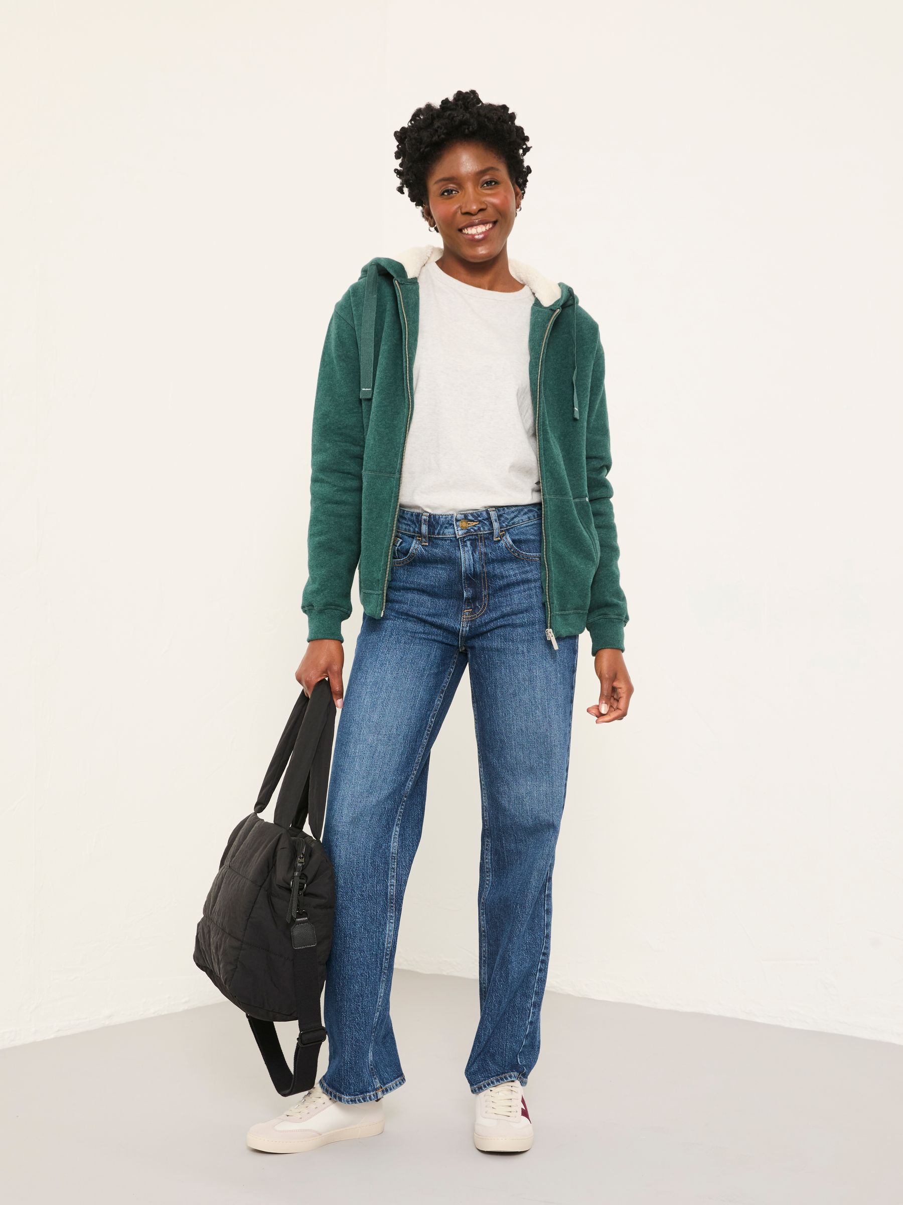 Amy Dark Teal Green Borg Lined Zip Through Hoodie | FatFace USA