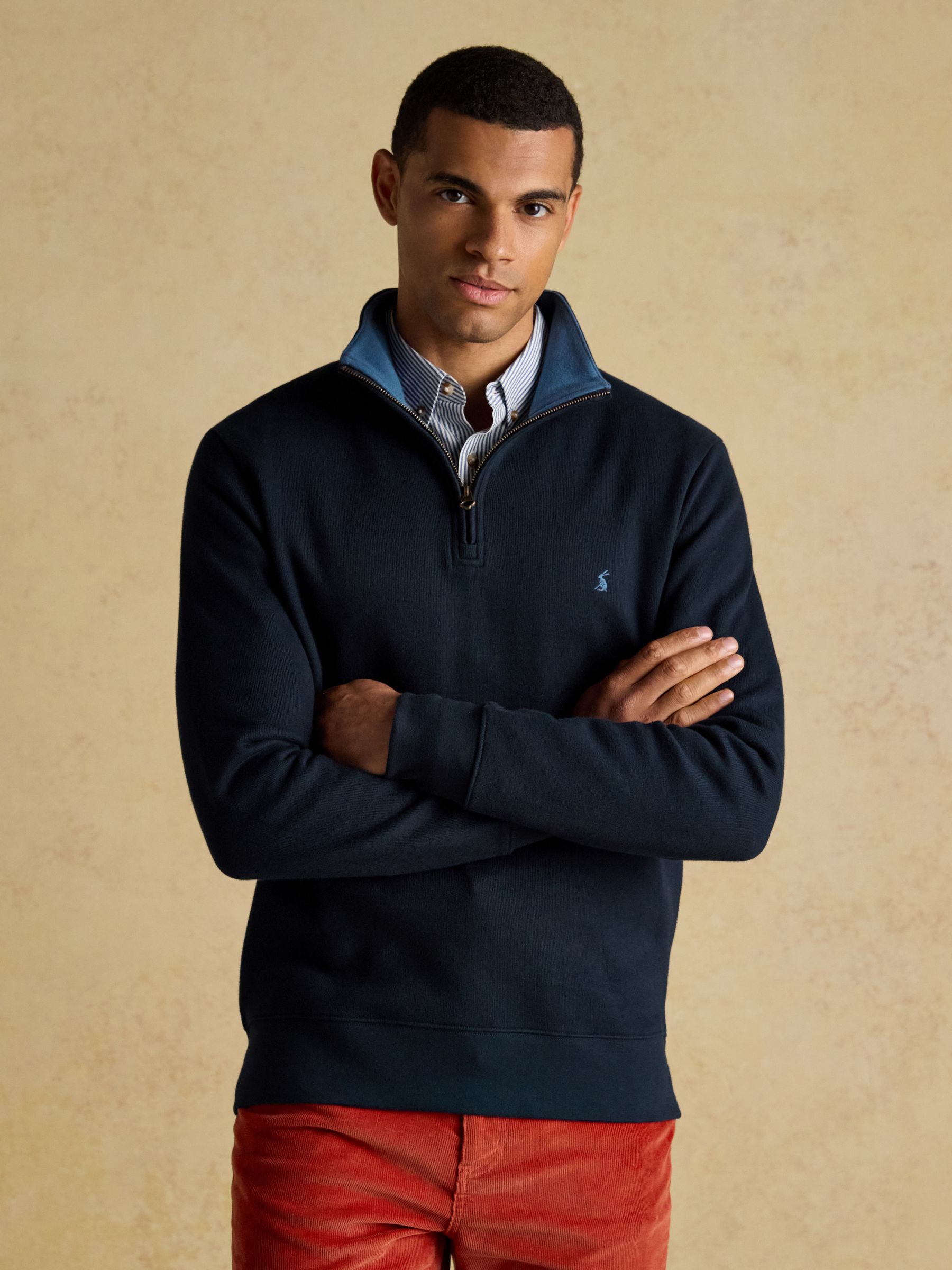Navy Alistair French Ribbed Knit Quarter Zip Sweatshirt - Image 1 of 8 Navy Alistair French Ribbed Knit Quarter Zip Sweatshirt - Image 1 of 8