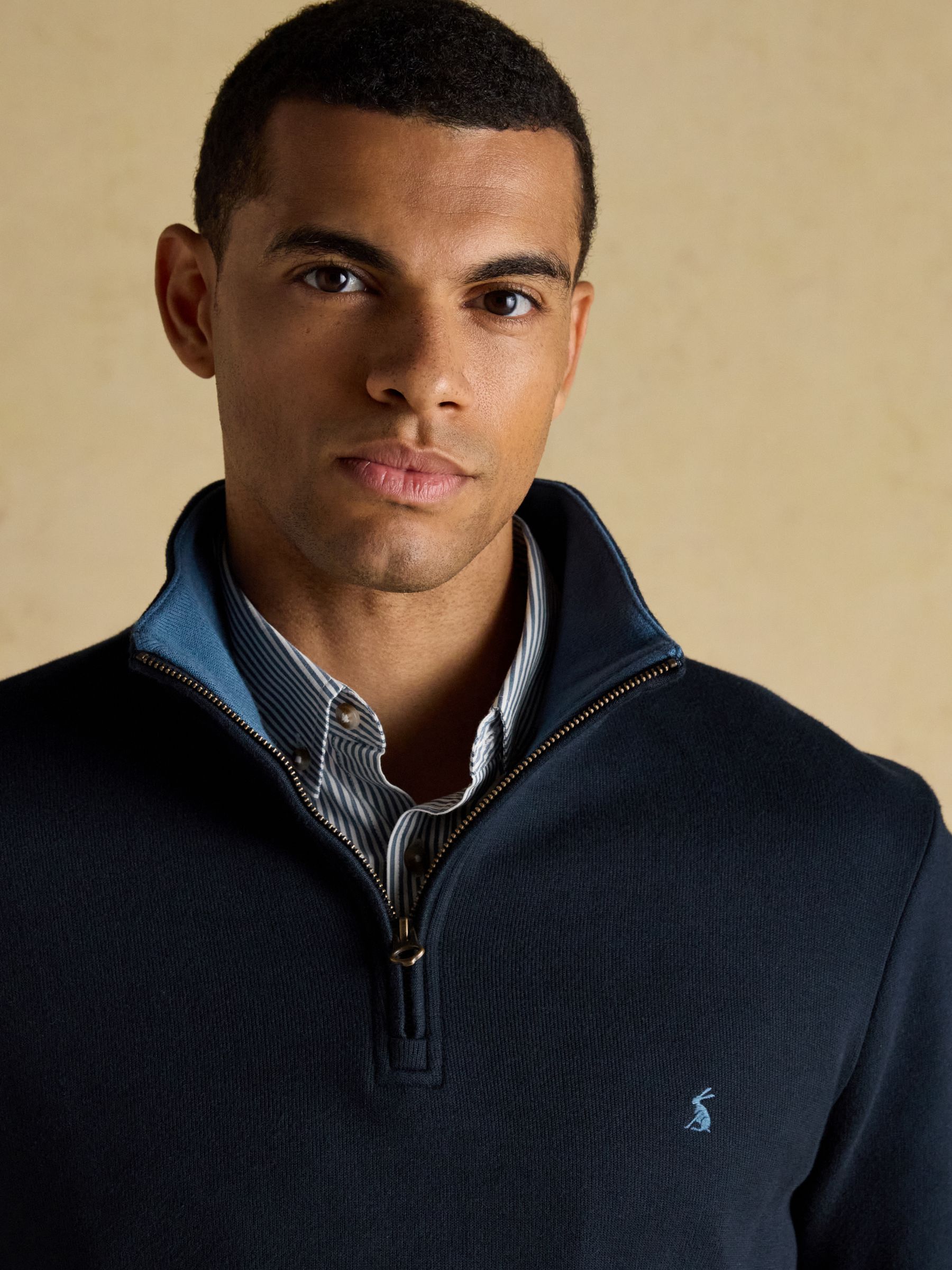 Navy Alistair French Ribbed Knit Quarter Zip Sweatshirt - Image 4 of 8