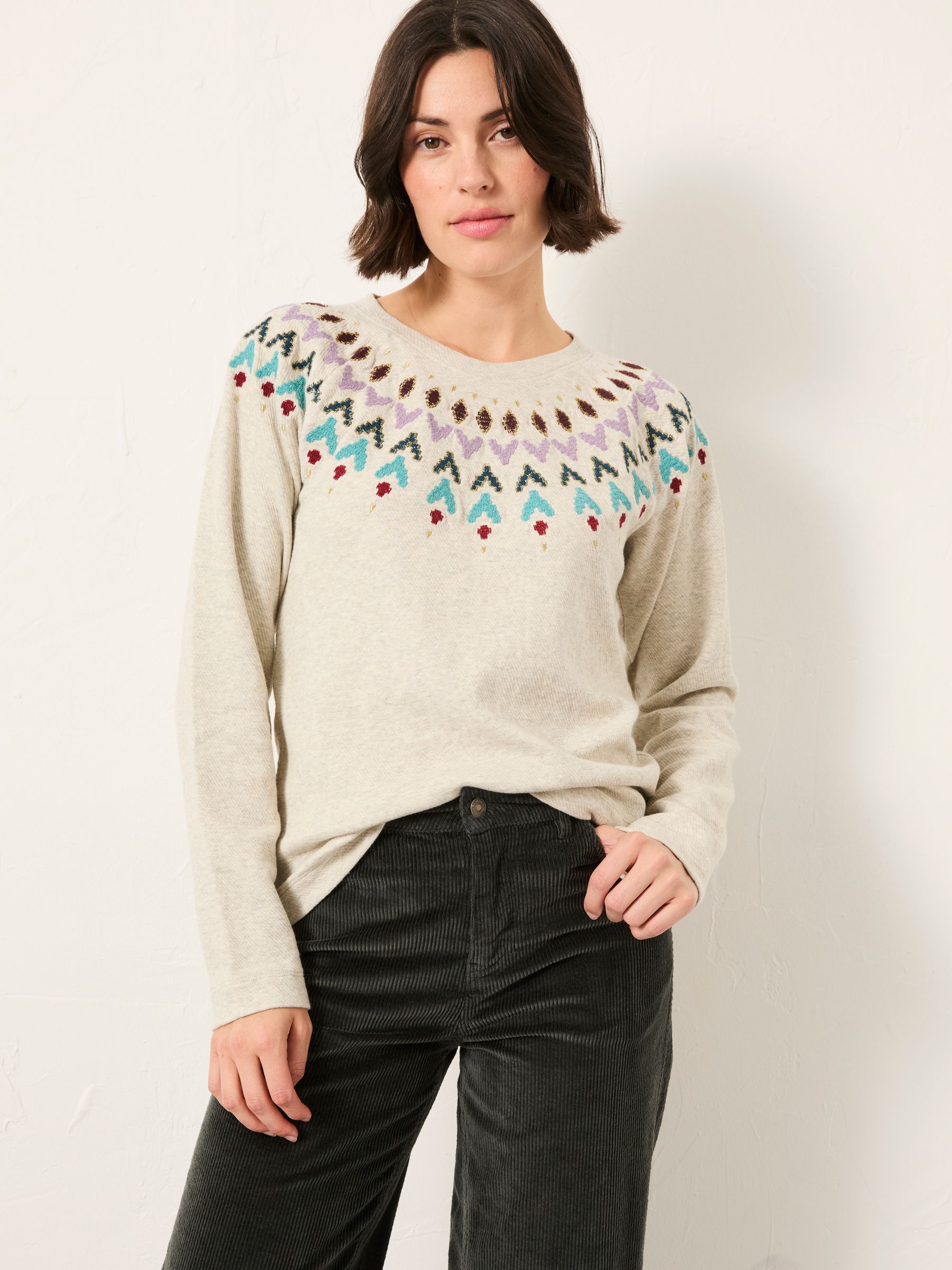 Grey Embroidered Fairisle Crew Sweatshirt - Image 1 of 5