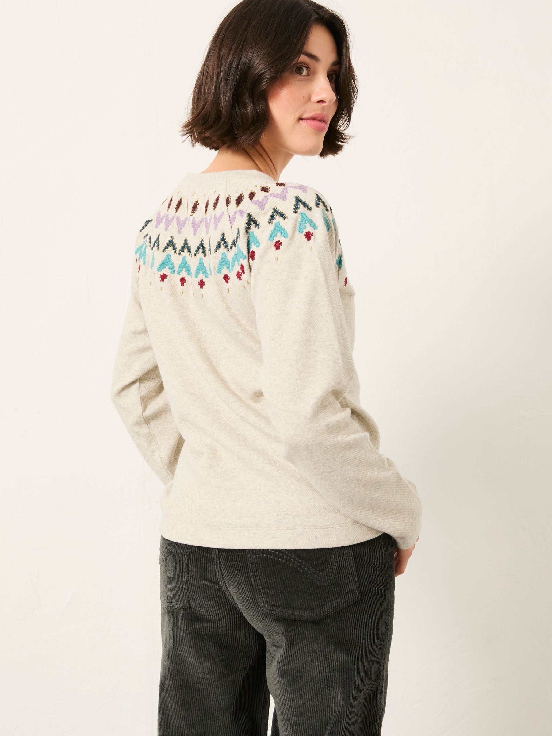 Grey Embroidered Fairisle Crew Sweatshirt - Image 2 of 5