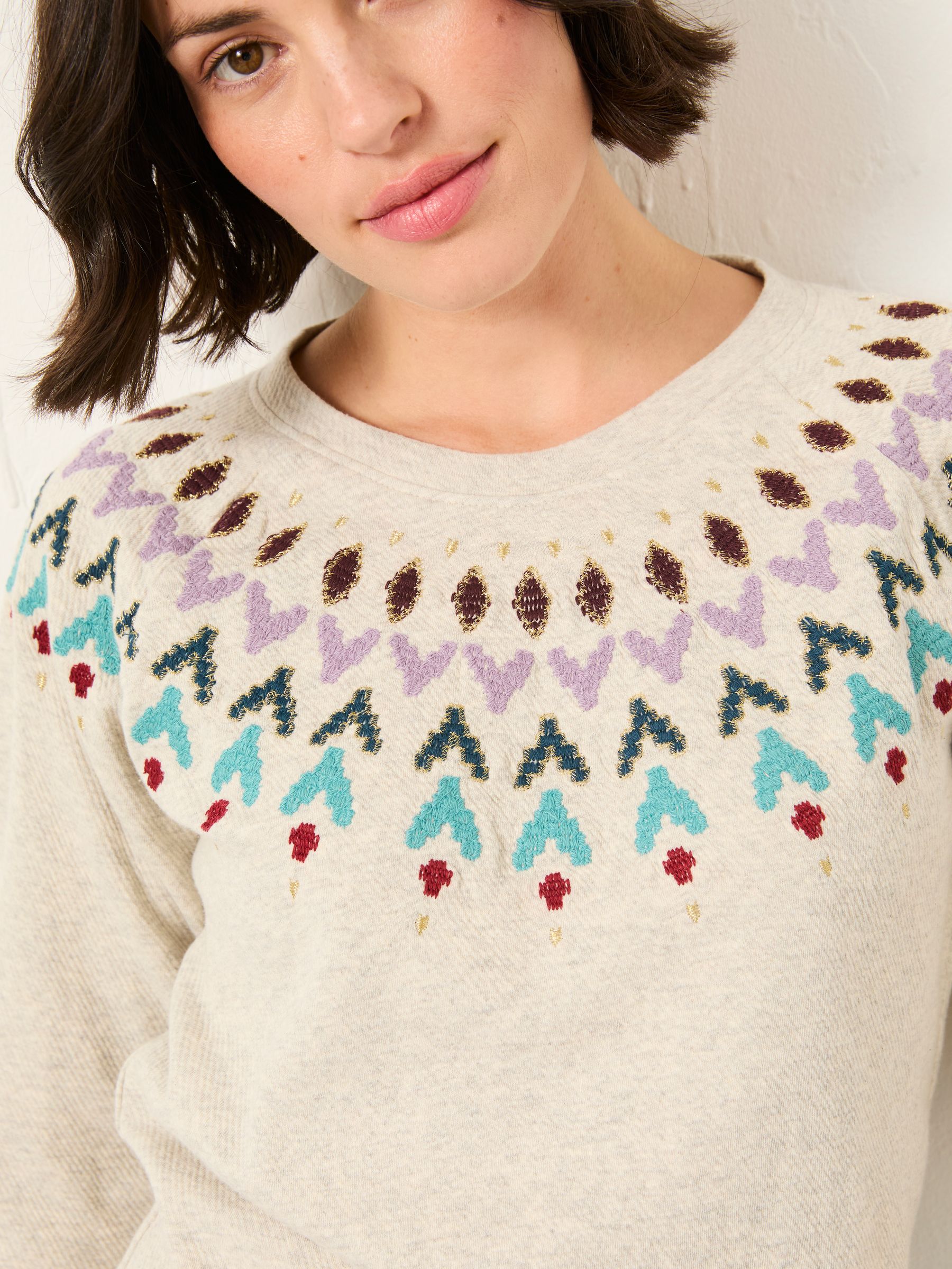 Grey Embroidered Fairisle Crew Sweatshirt - Image 3 of 5