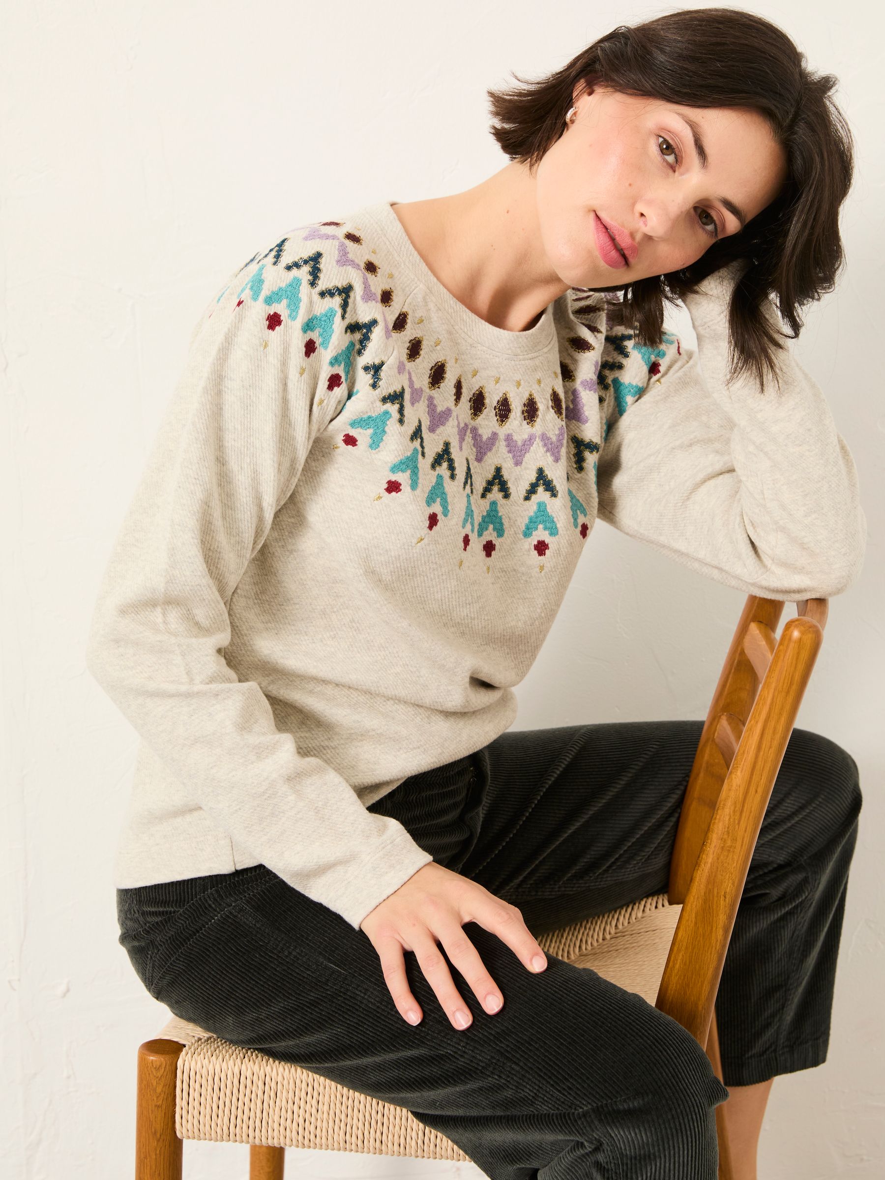 Grey Embroidered Fairisle Crew Sweatshirt - Image 4 of 5