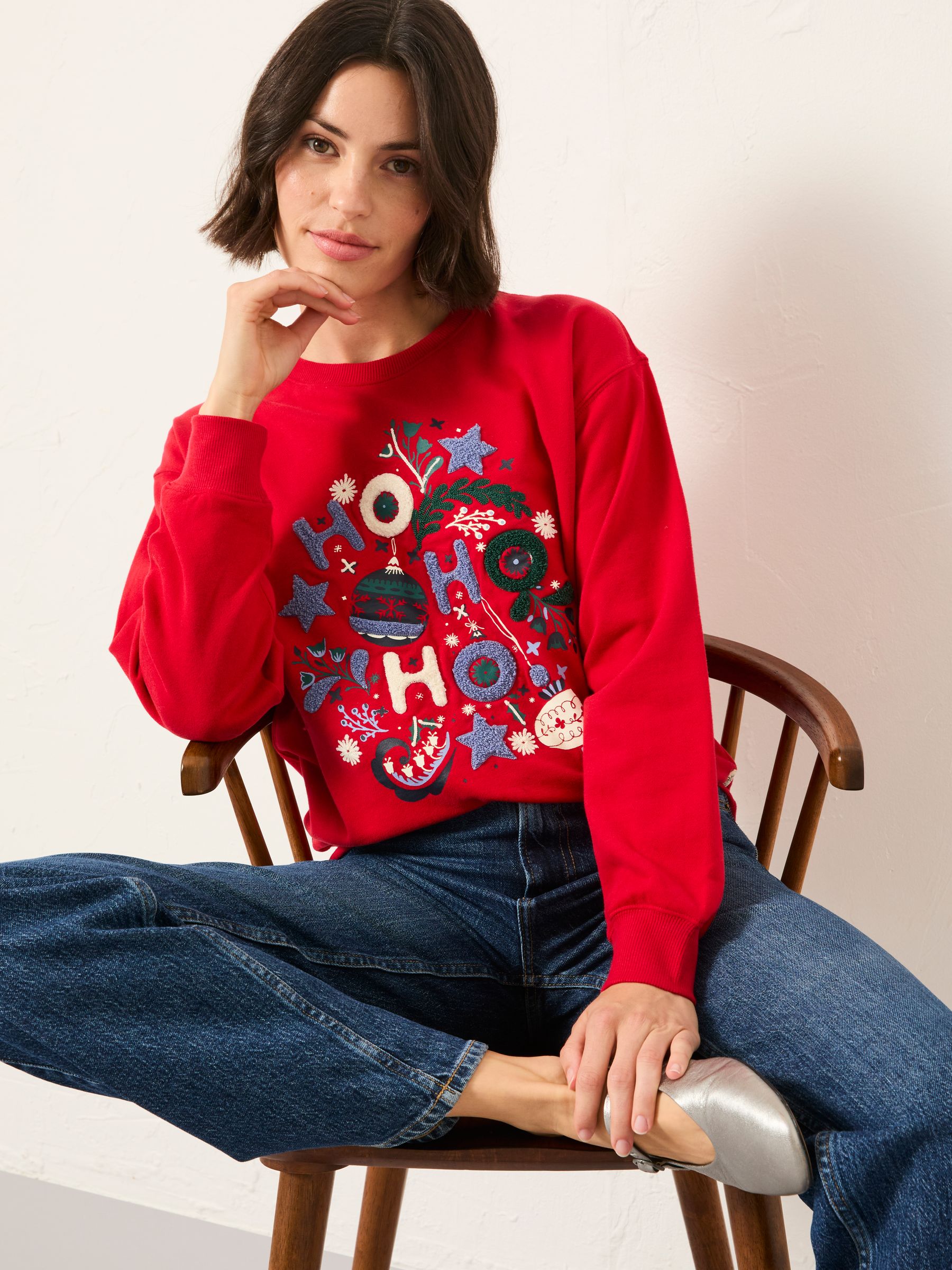 Georgia Red Festive Graphic Crew Sweatshirt | FatFace USA