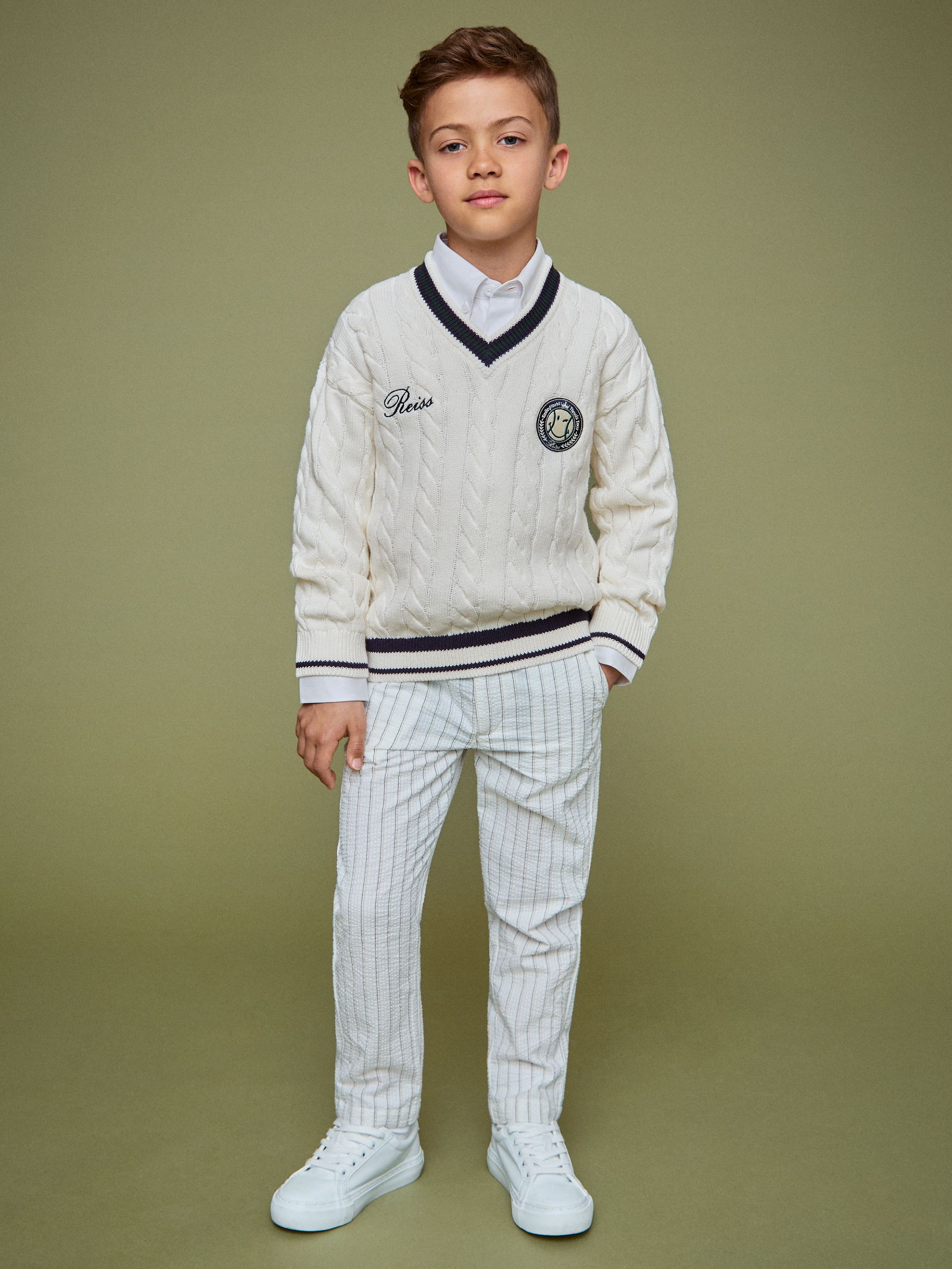 9-13 yrs SmileyWorld | Reiss Cable-Knit Jumper Unisex Fit in Off White - Image 3 of 5
