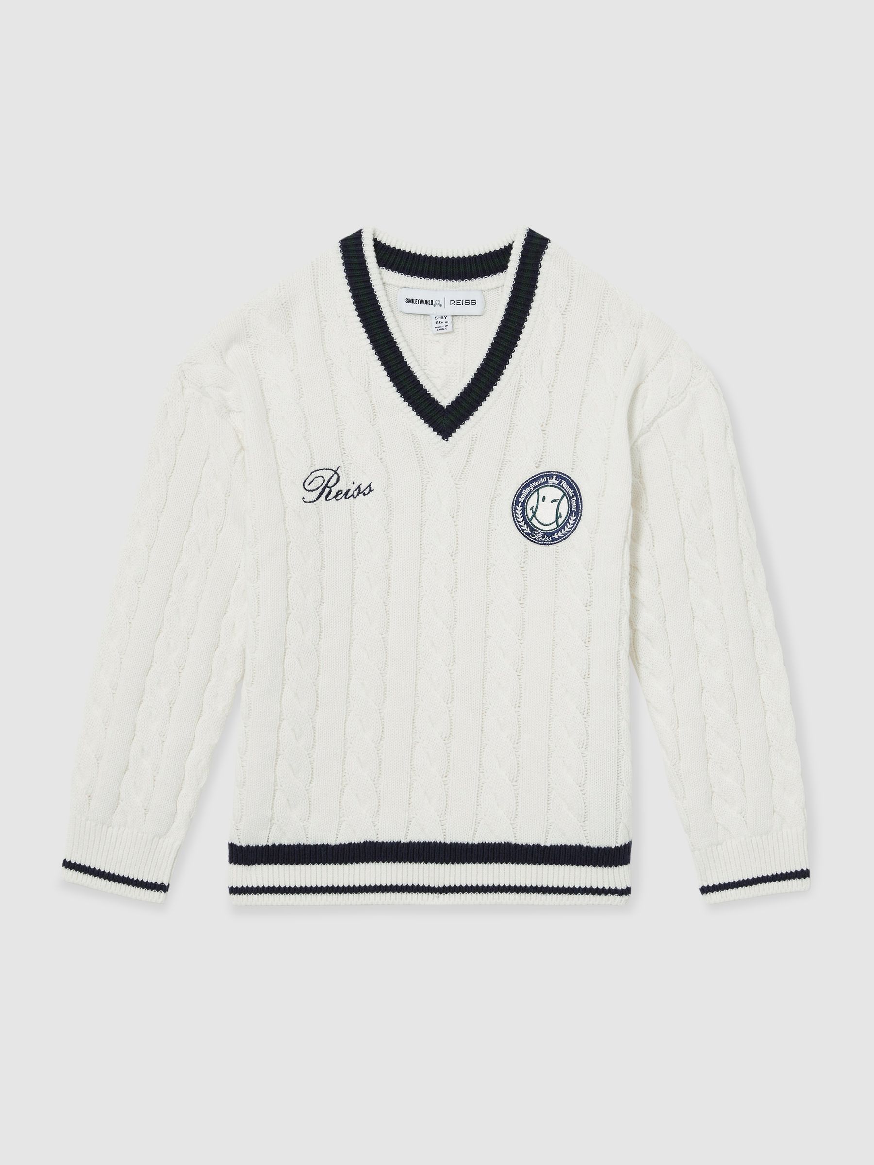 13-14 yrs SmileyWorld | Reiss Cable-Knit Jumper Unisex Fit in Off White - Image 1 of 5 13-14 yrs SmileyWorld | Reiss Cable-Knit Jumper Unisex Fit in Off White - Image 1 of 5