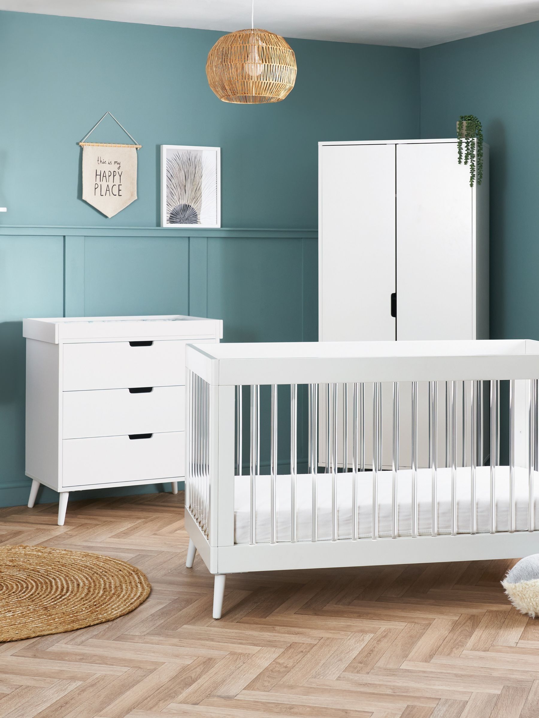 Obaby White With Acrylic Maya 3 Piece Nursery Furniture Set - Image 1 of 12