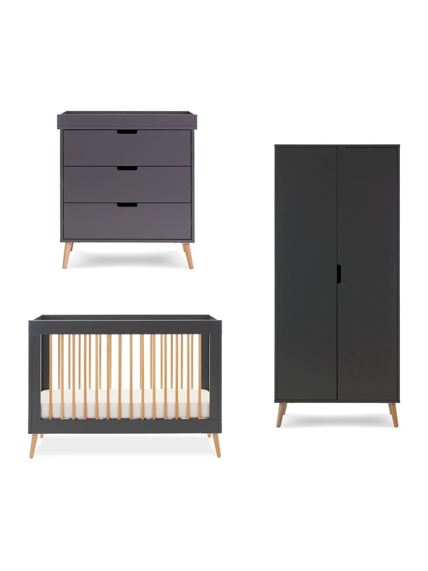 Obaby Slate with Natural Maya Mini 3 Piece Nursery Furniture Set - Image 2 of 9