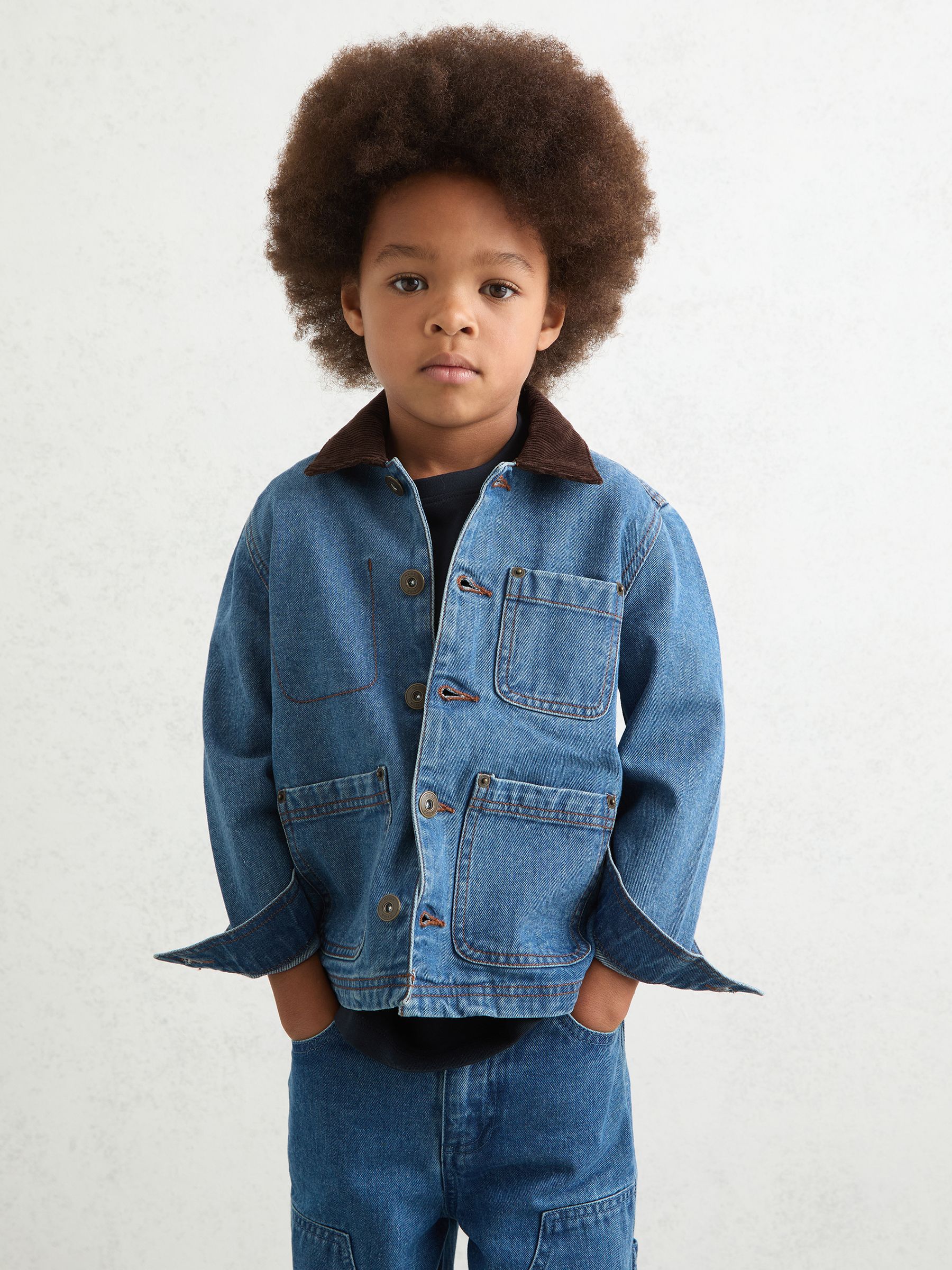 13-14 yrs Corduroy-Collar Denim Jacket in Mid Blue - Image 2 of 4