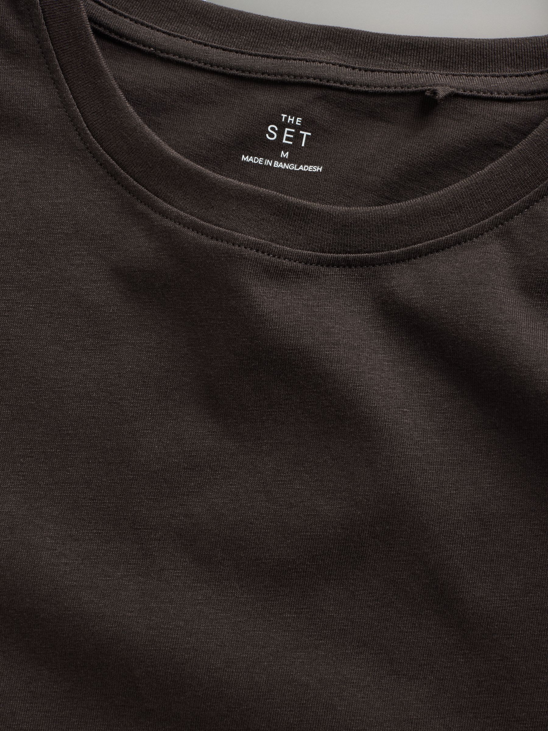 Black/Chocolate Brown/White - 3 Pack Relaxed Short Sleeved 100% Cotton T-Shirts - Image 5 of 6
