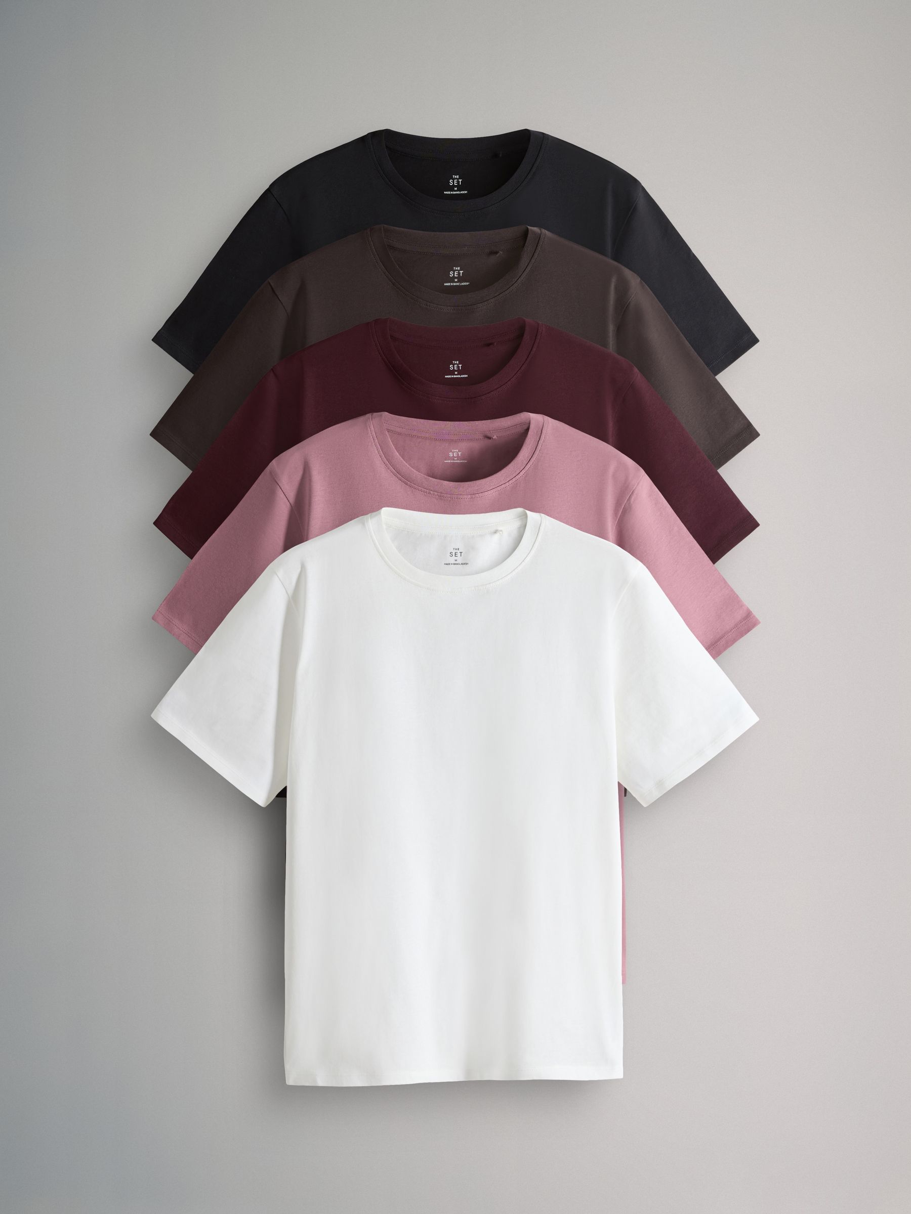 Black/Chocolate Brown/Berry/Mid Pink/Cream - 5 Pack Relaxed T-Shirts - Image 2 of 13