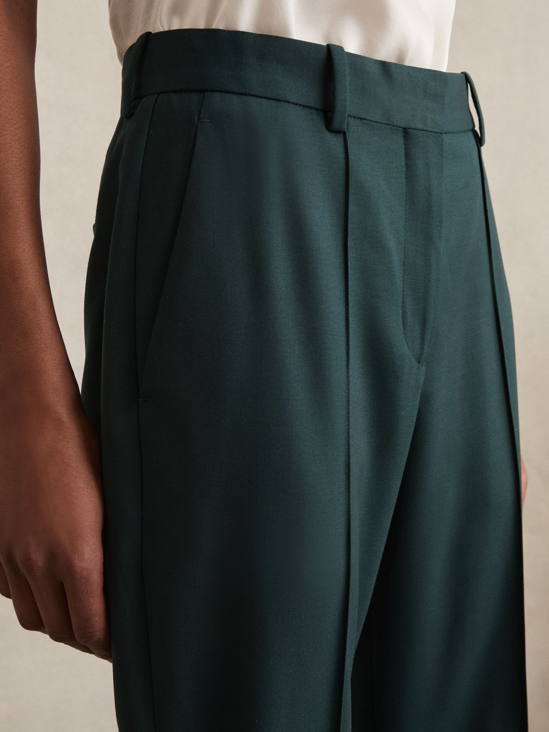 Wool-Blend Wide-Leg Suit Trousers in Green - Image 3 of 6