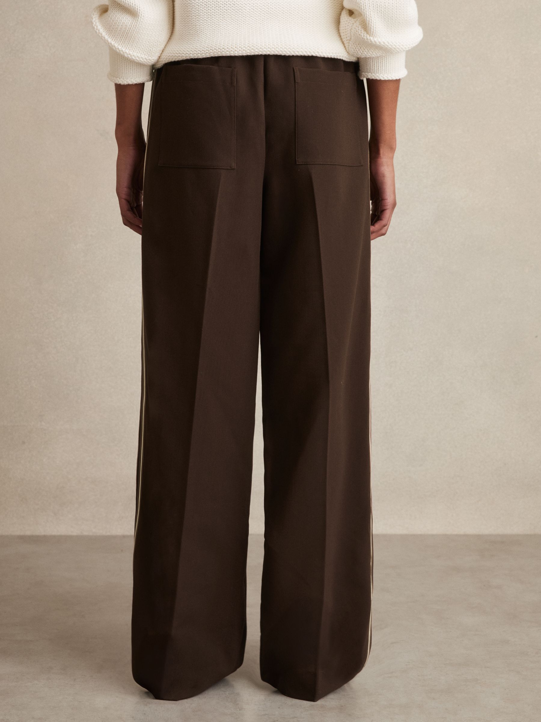 Side Stripe Wool Mix Pants（brown） Shop Townie Chocolate Stripe Side Tape Wide Leg Pants | Flo