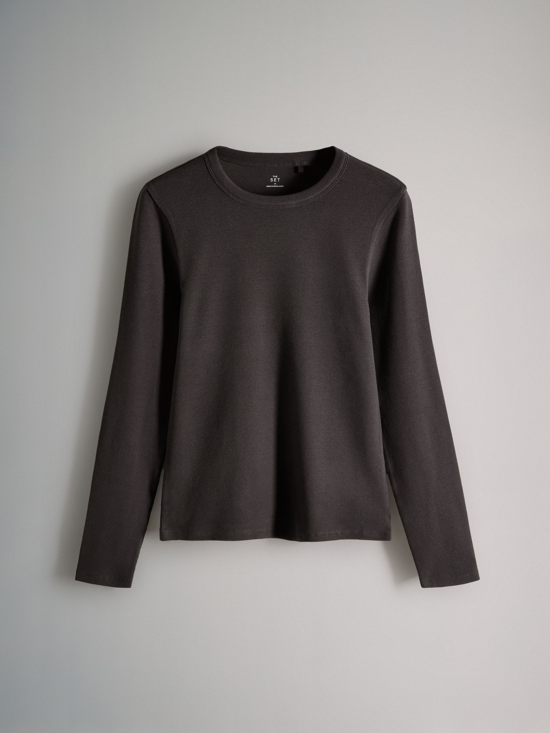 Black/Chocolate/Cream - 3 Pack Long Sleeve Ribbed T-Shirts - Image 2 of 6