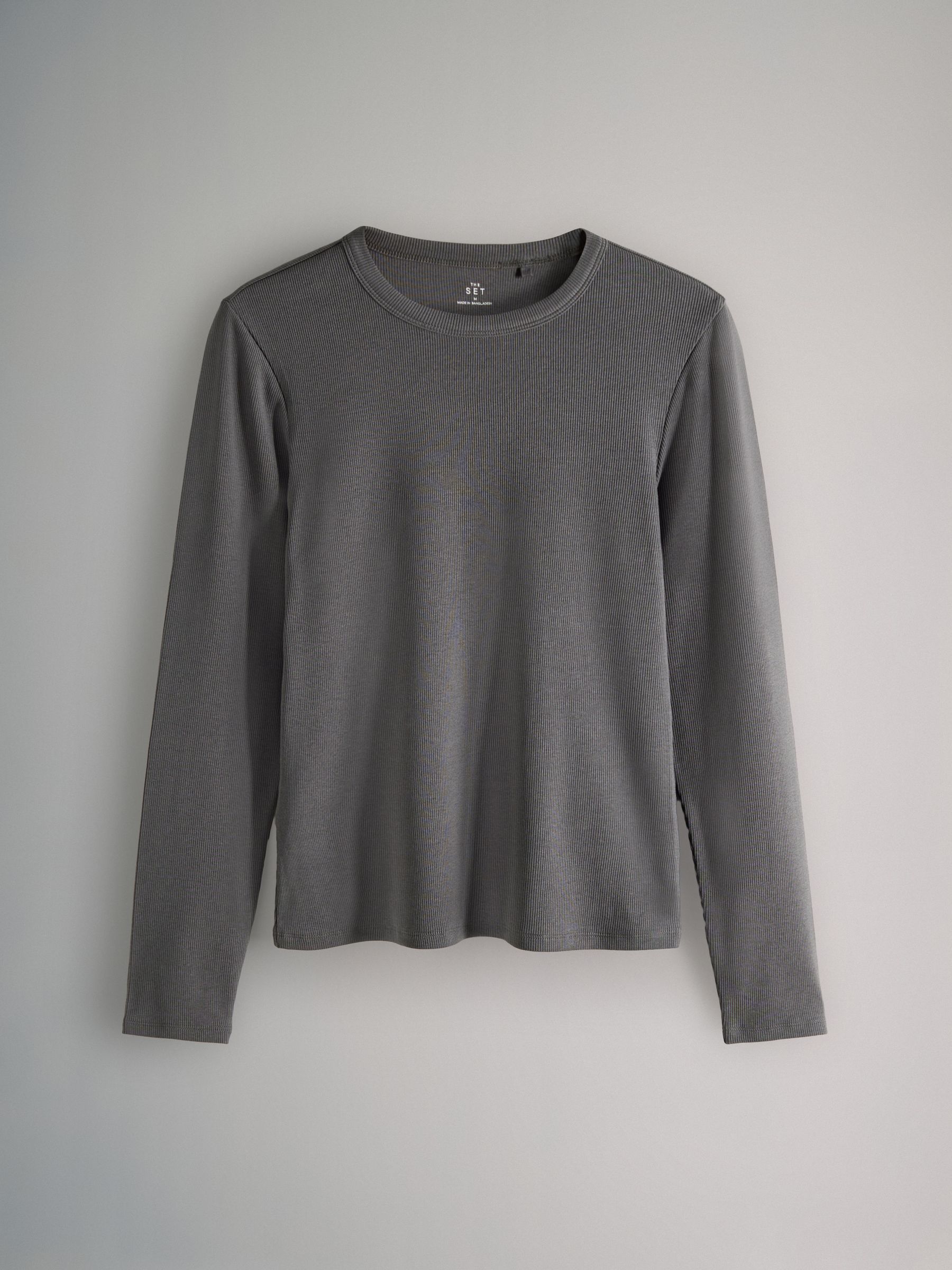 Black/Charcoal Grey/Light Grey Marl/White - 4 Pack Long Sleeve Ribbed T-Shirts - Image 2 of 7