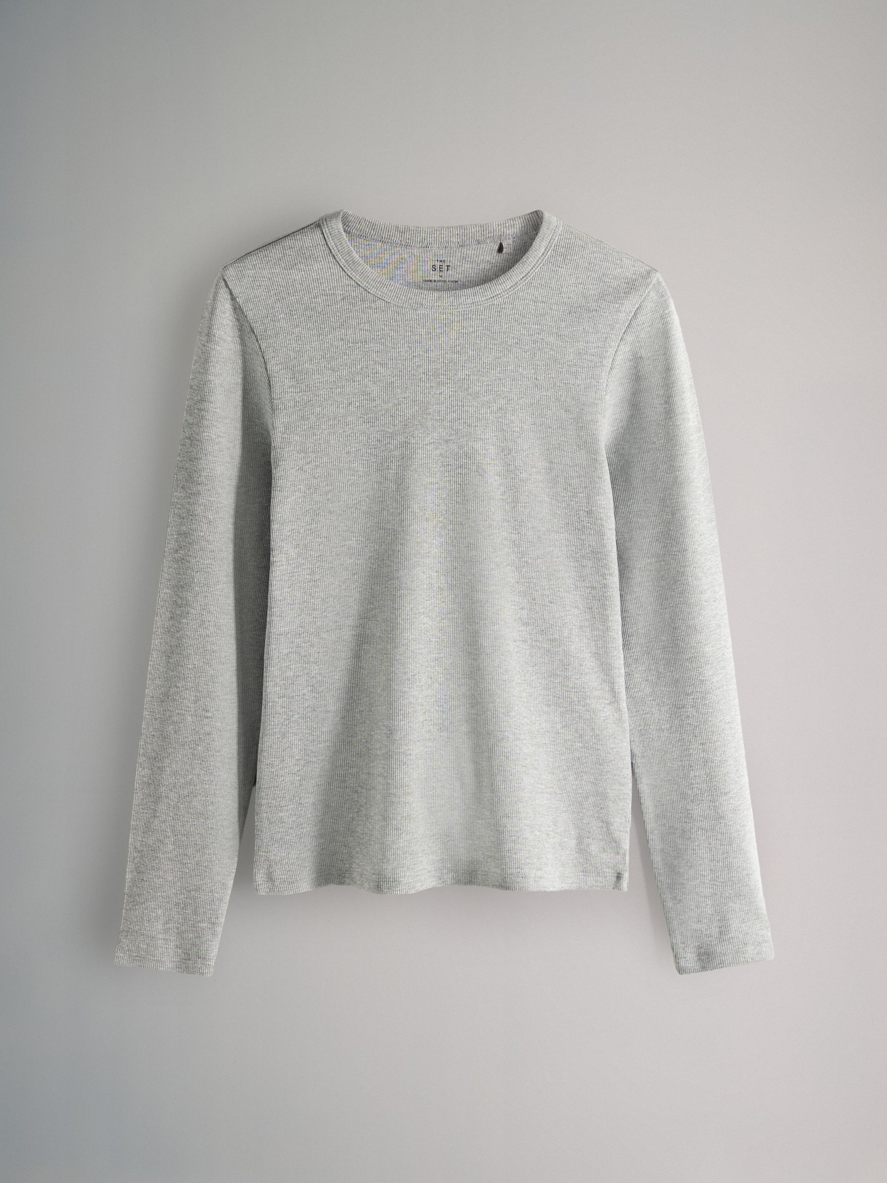 Black/Charcoal Grey/Light Grey Marl/White - 4 Pack Long Sleeve Ribbed T-Shirts - Image 3 of 7