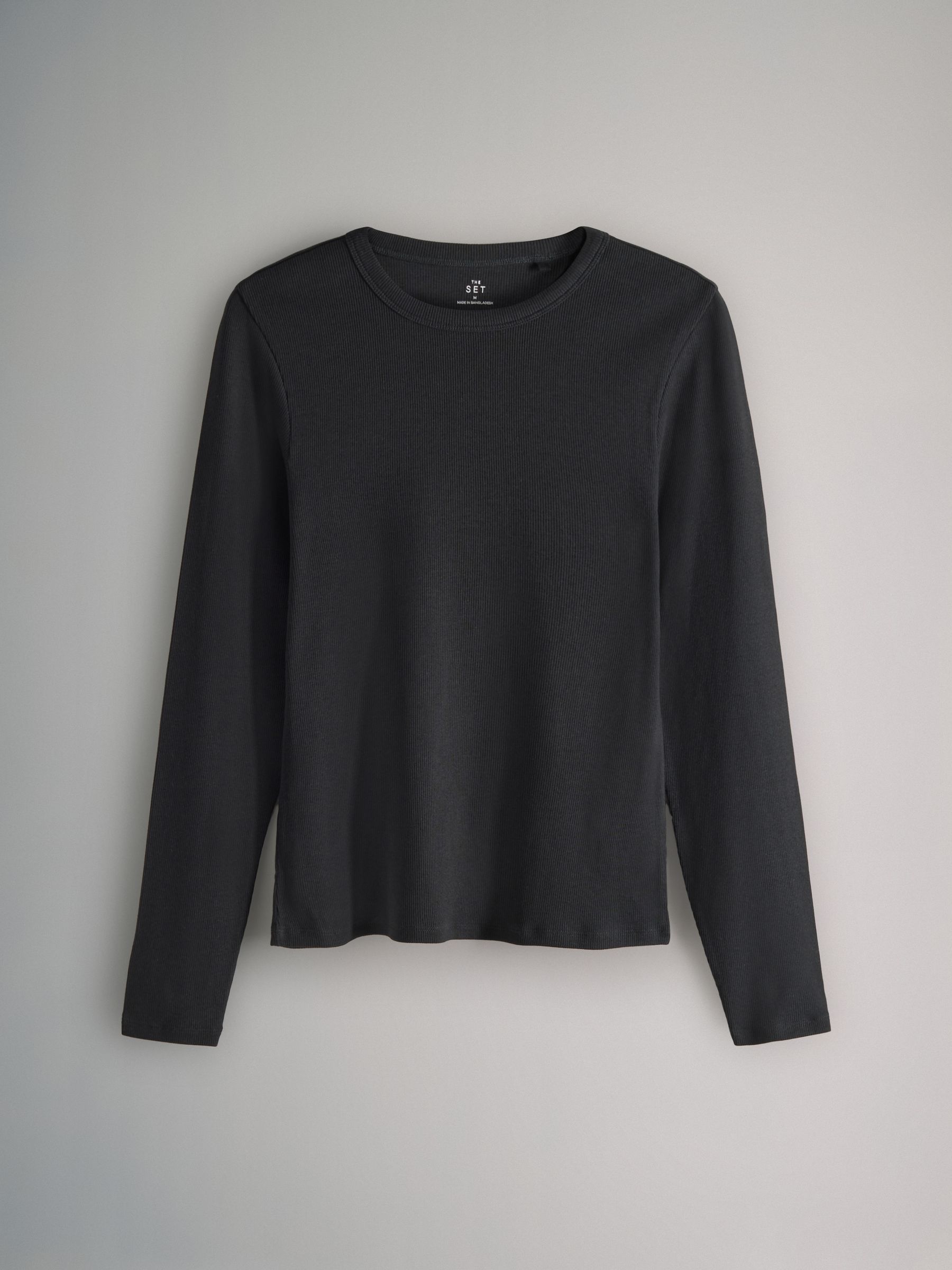 Black/Charcoal Grey/Light Grey Marl/White - 4 Pack Long Sleeve Ribbed T-Shirts - Image 5 of 7