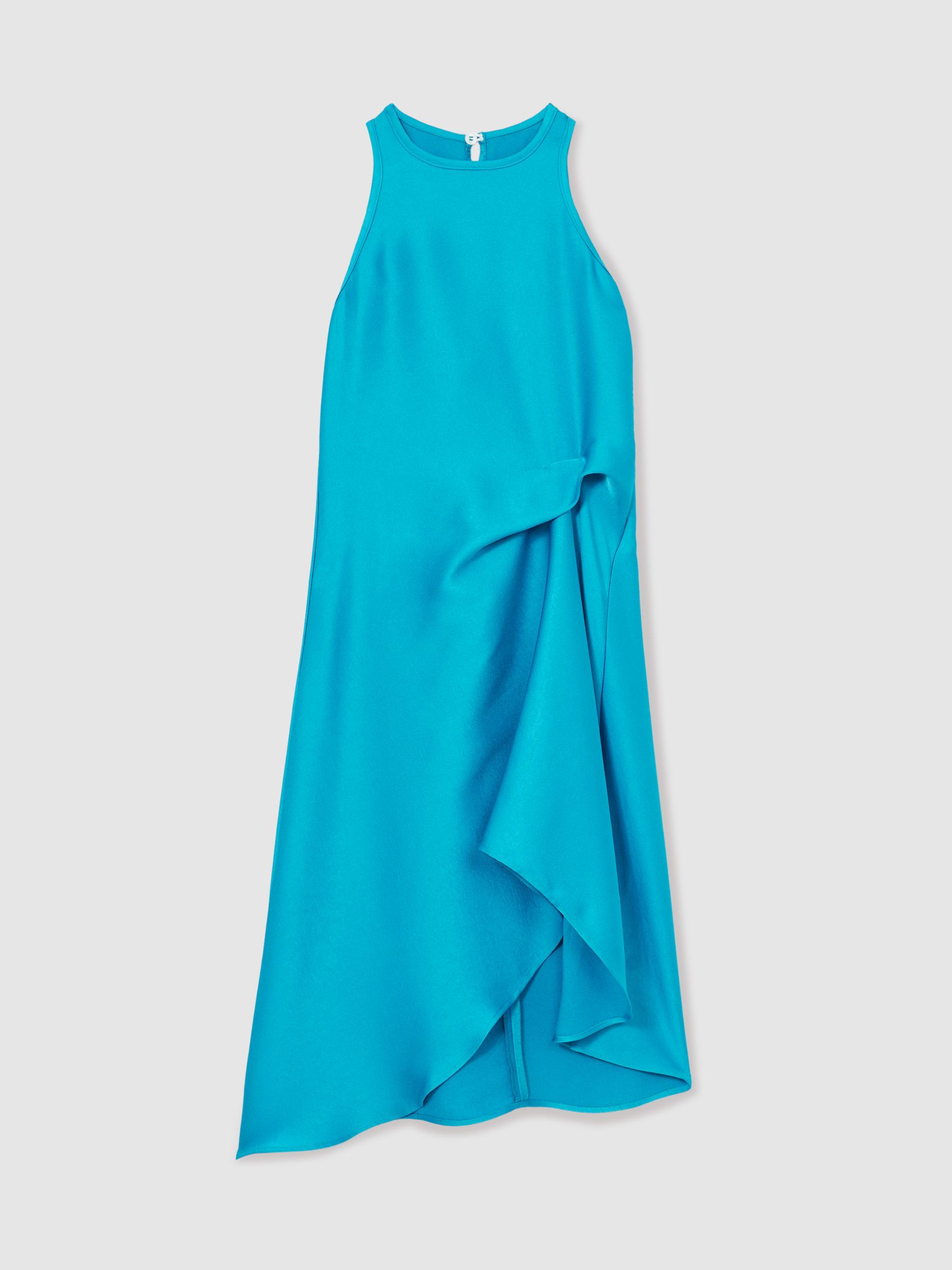 13-14 yrs Satin Drape Tuck Midi Dress in Blue - Image 1 of 4