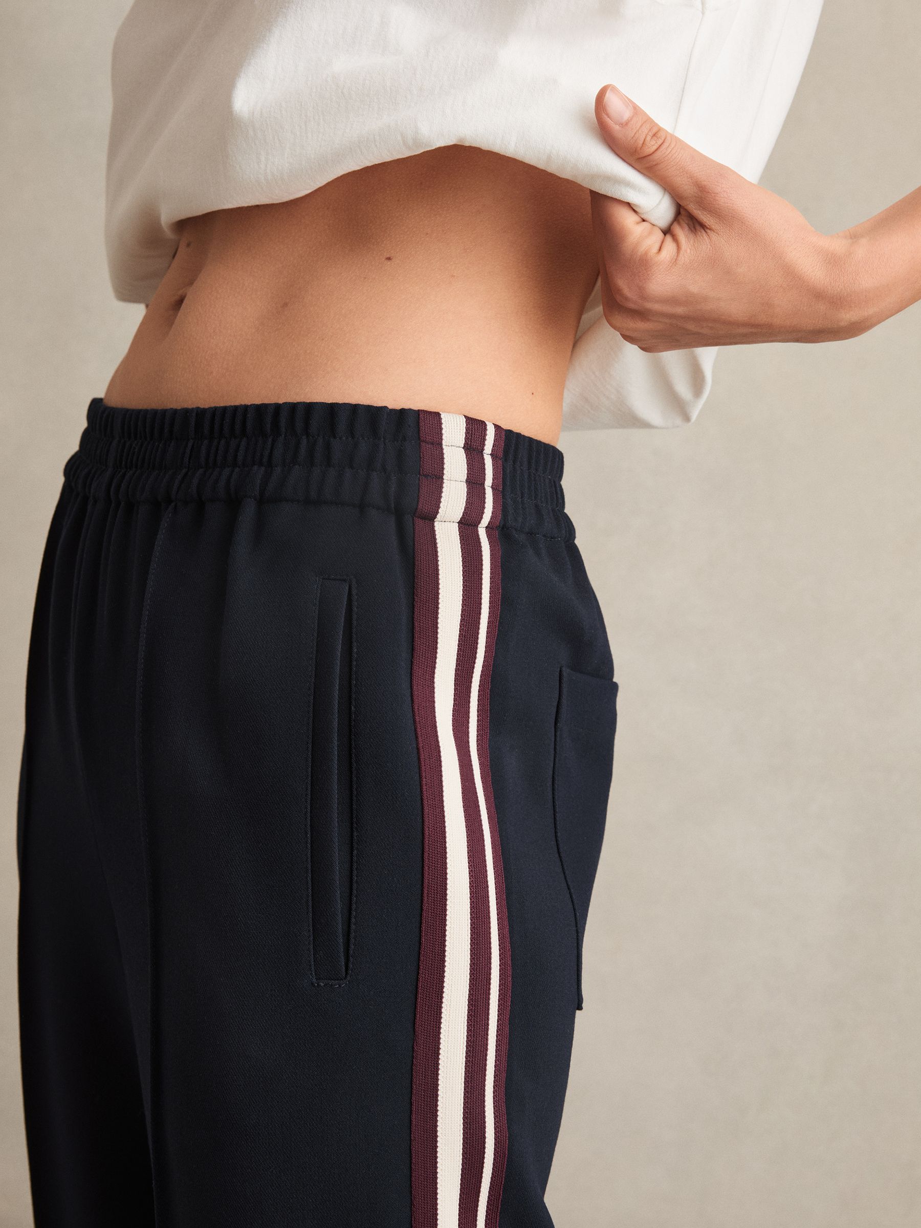 Side-Stripe Wide-Leg Trousers in Navy - Image 5 of 7