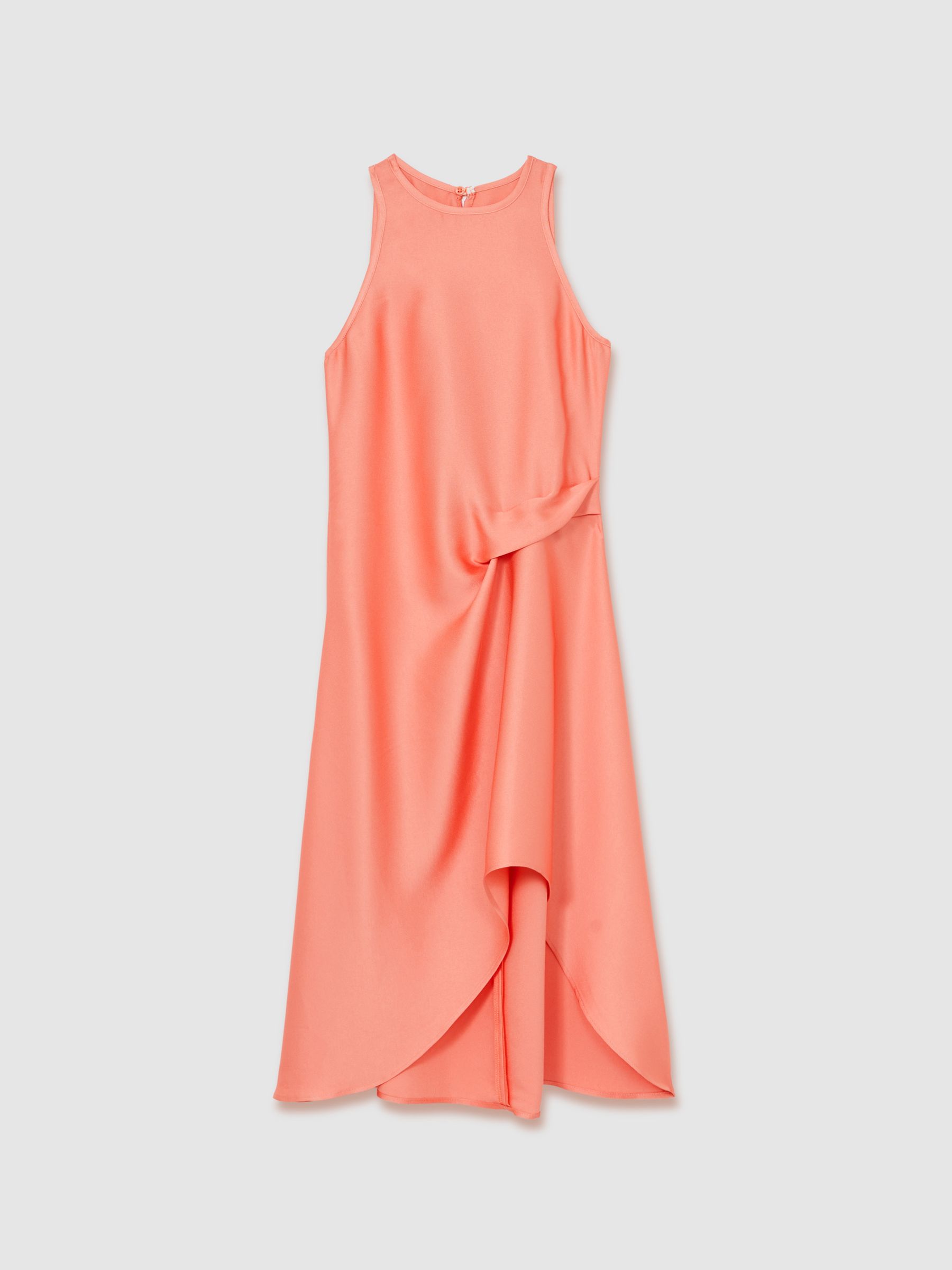 9-13 yrs Satin Drape Tuck Midi Dress in Coral - Image 2 of 4