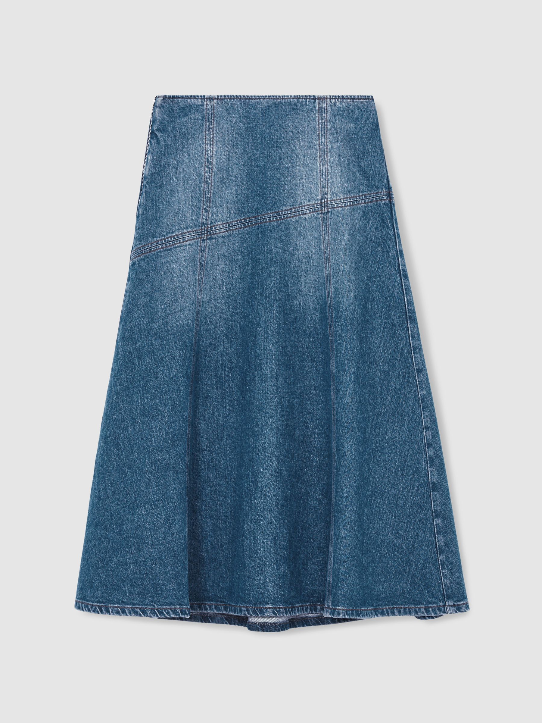 Denim Panelled Midi Skirt in Indigo - Image 2 of 5