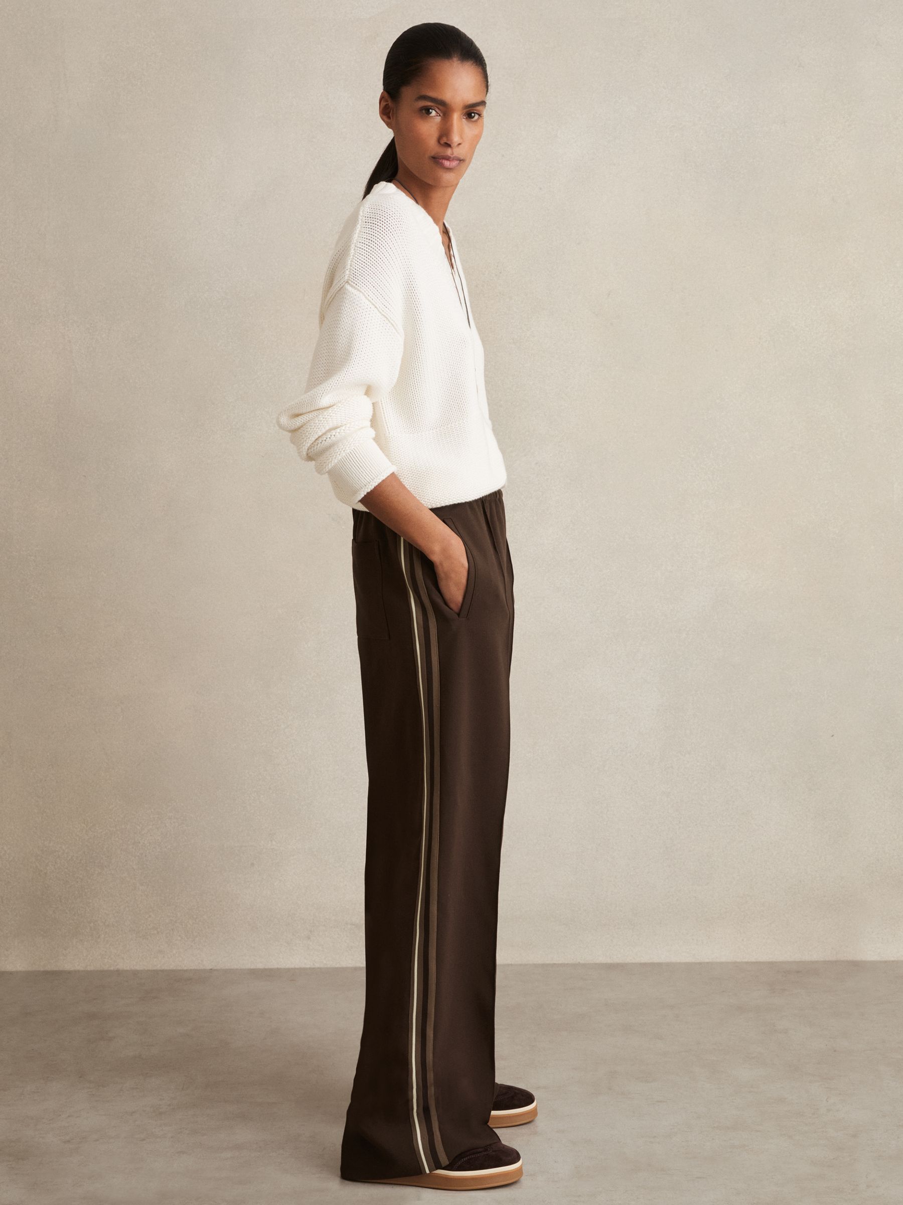 Petite Side-Stripe Wide-Leg Trousers in Chocolate Brown - Image 1 of 6