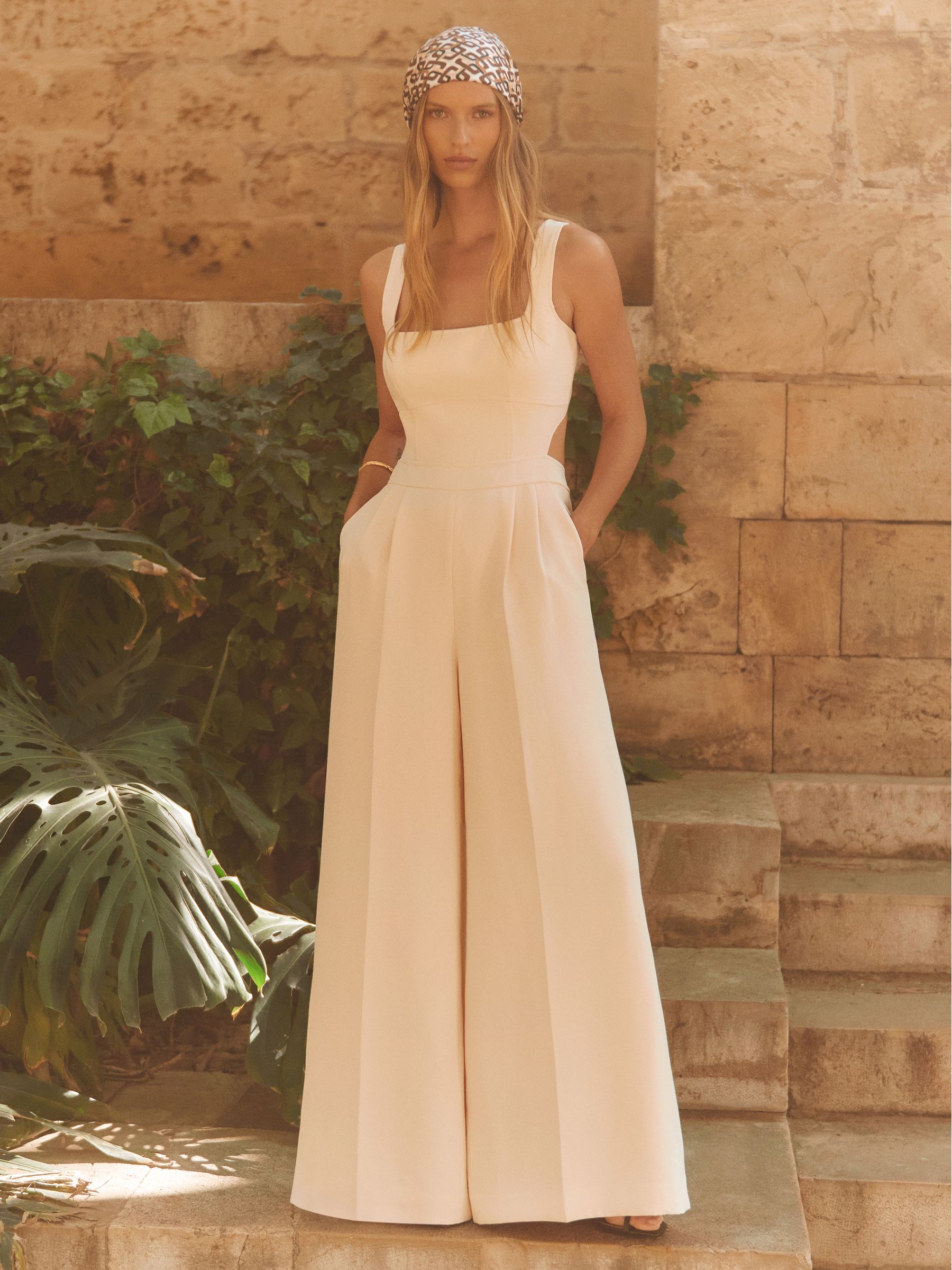 Wide-Leg Cut-Out Jumpsuit in Pale Pink - Image 1 of 6