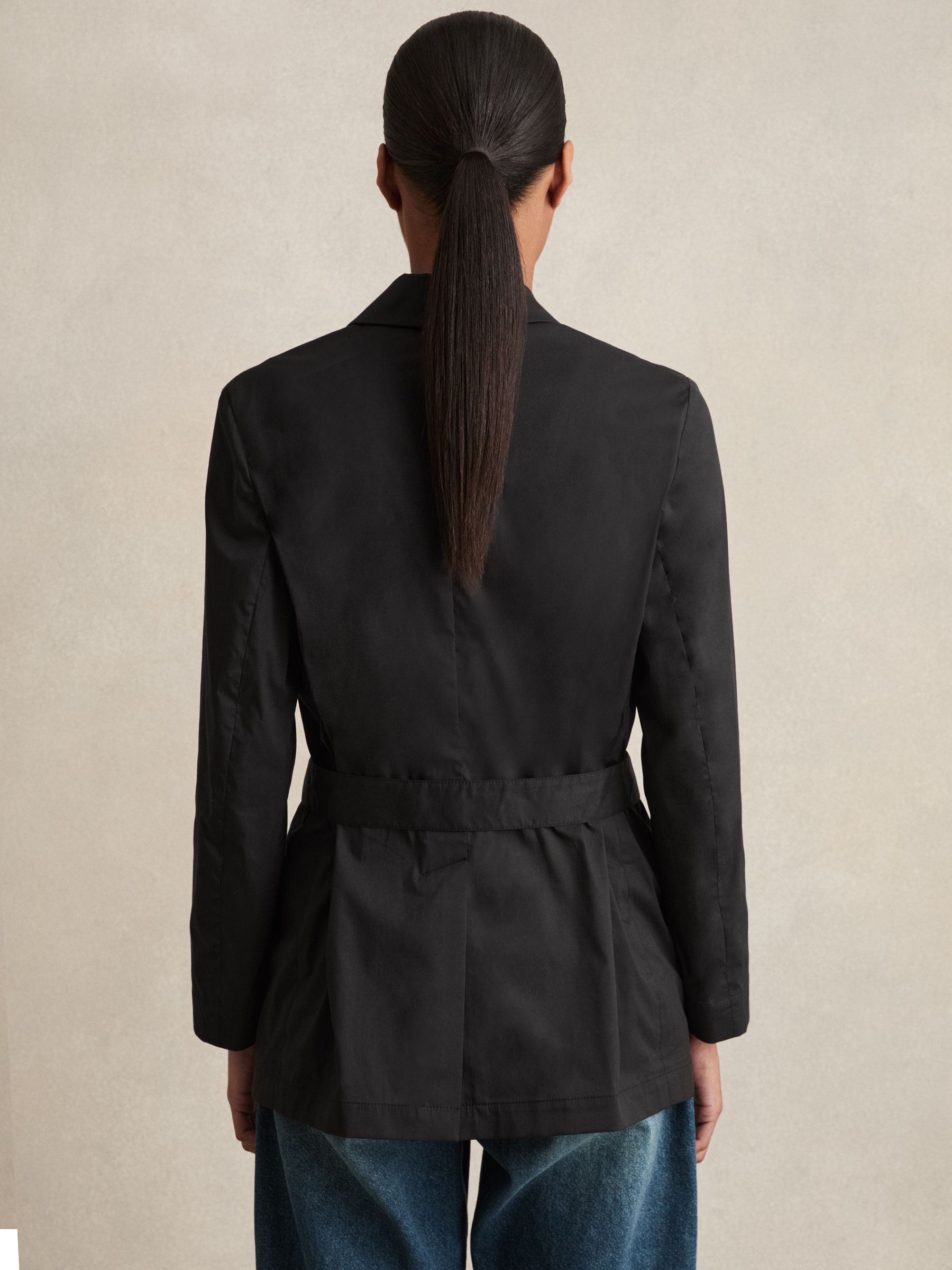 Cotton Blend Double Breasted Belted Jacket in Black - Image 5 of 7