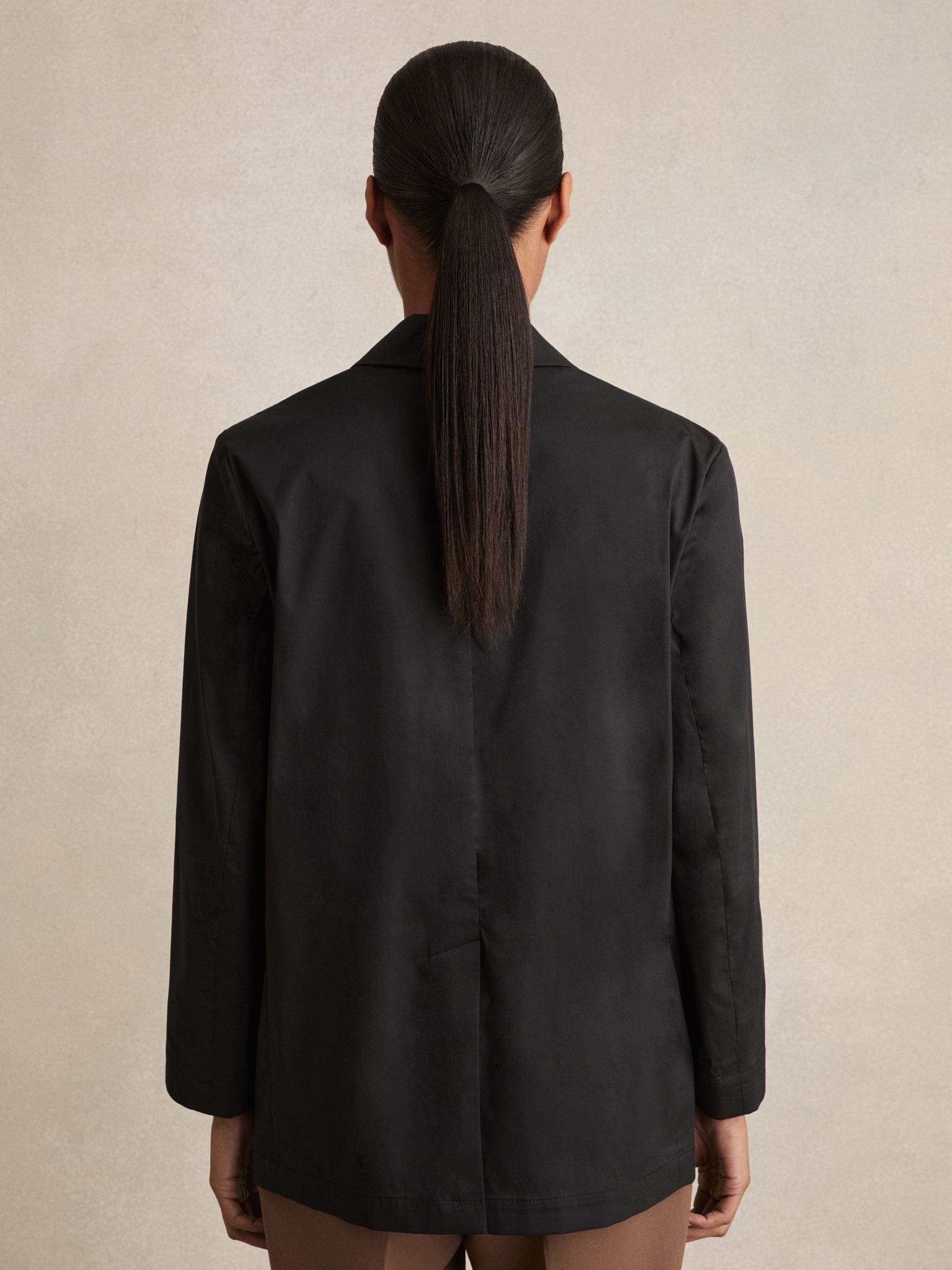 Cotton Blend Double Breasted Belted Jacket in Black - Image 6 of 7