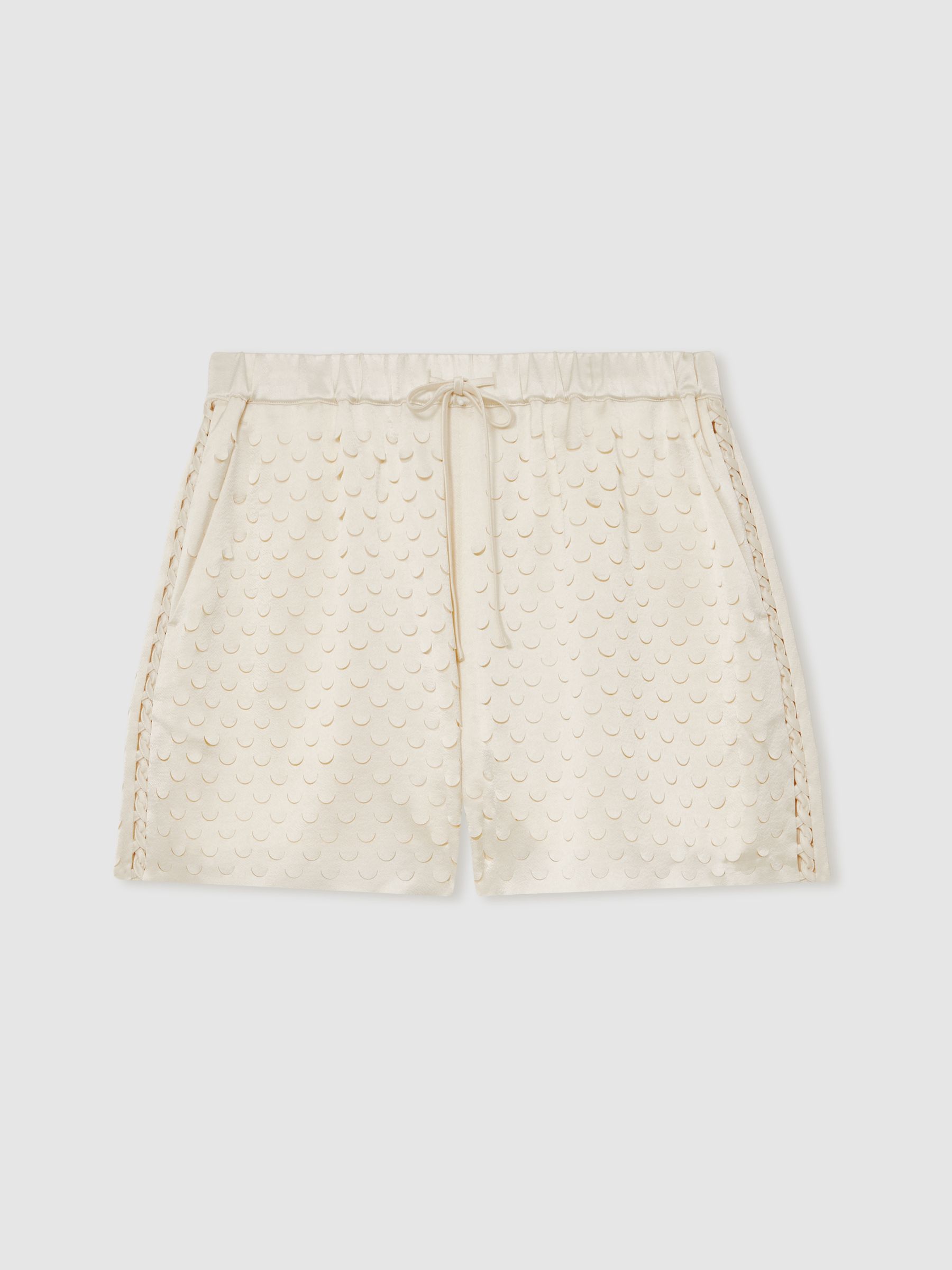 Laser Cut Drawstring Shorts in White - Image 1 of 5
