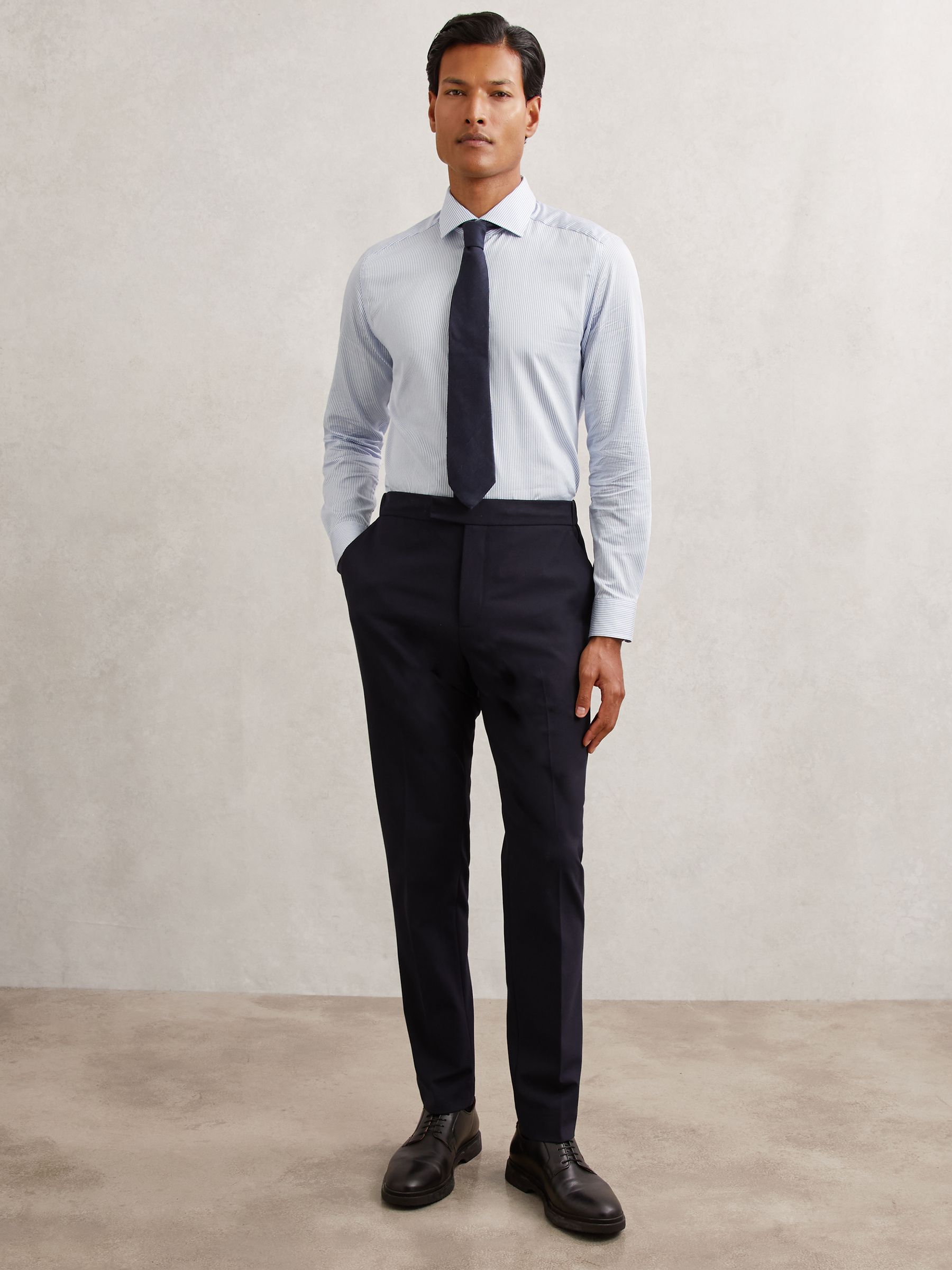 Slim Fit Cotton Sateen Shirt in Blue Stripe - Image 4 of 7