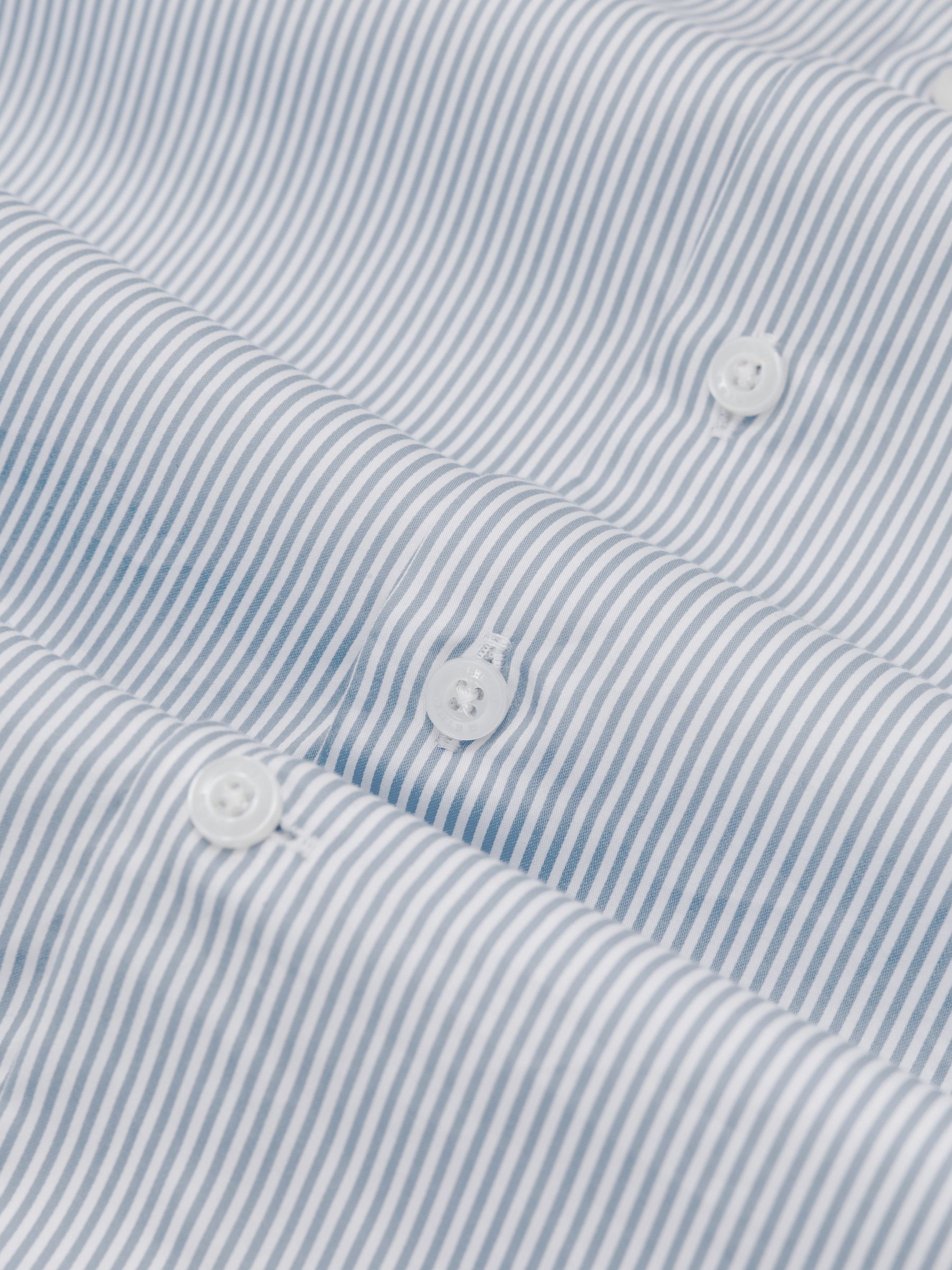 Slim Fit Cotton-Satin Cutaway-Collar Shirt in Blue Stripe - image 3