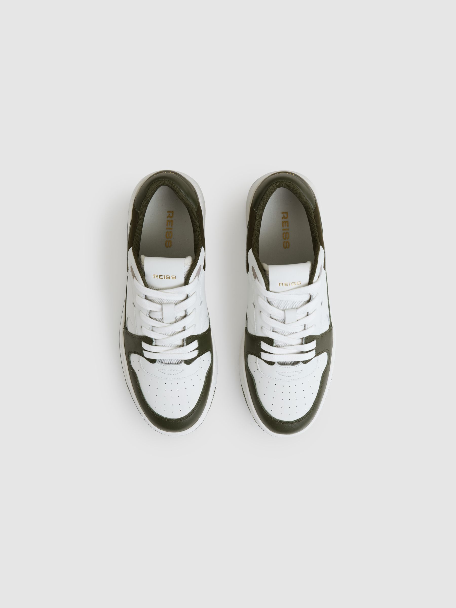Leather Panelled Trainers in Khaki/White - Image 3 of 5