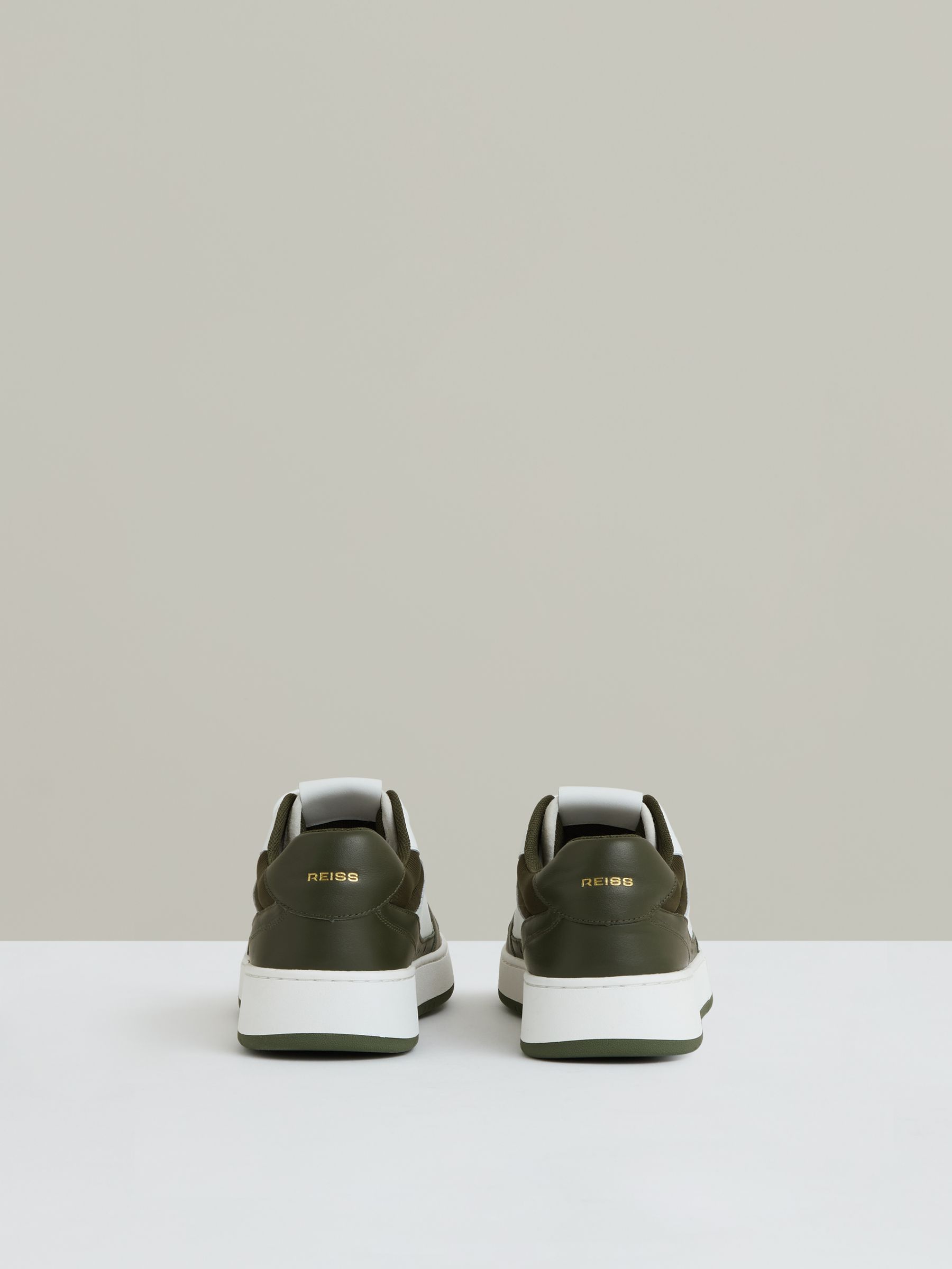 Leather Panelled Trainers in Khaki/White - Image 4 of 5