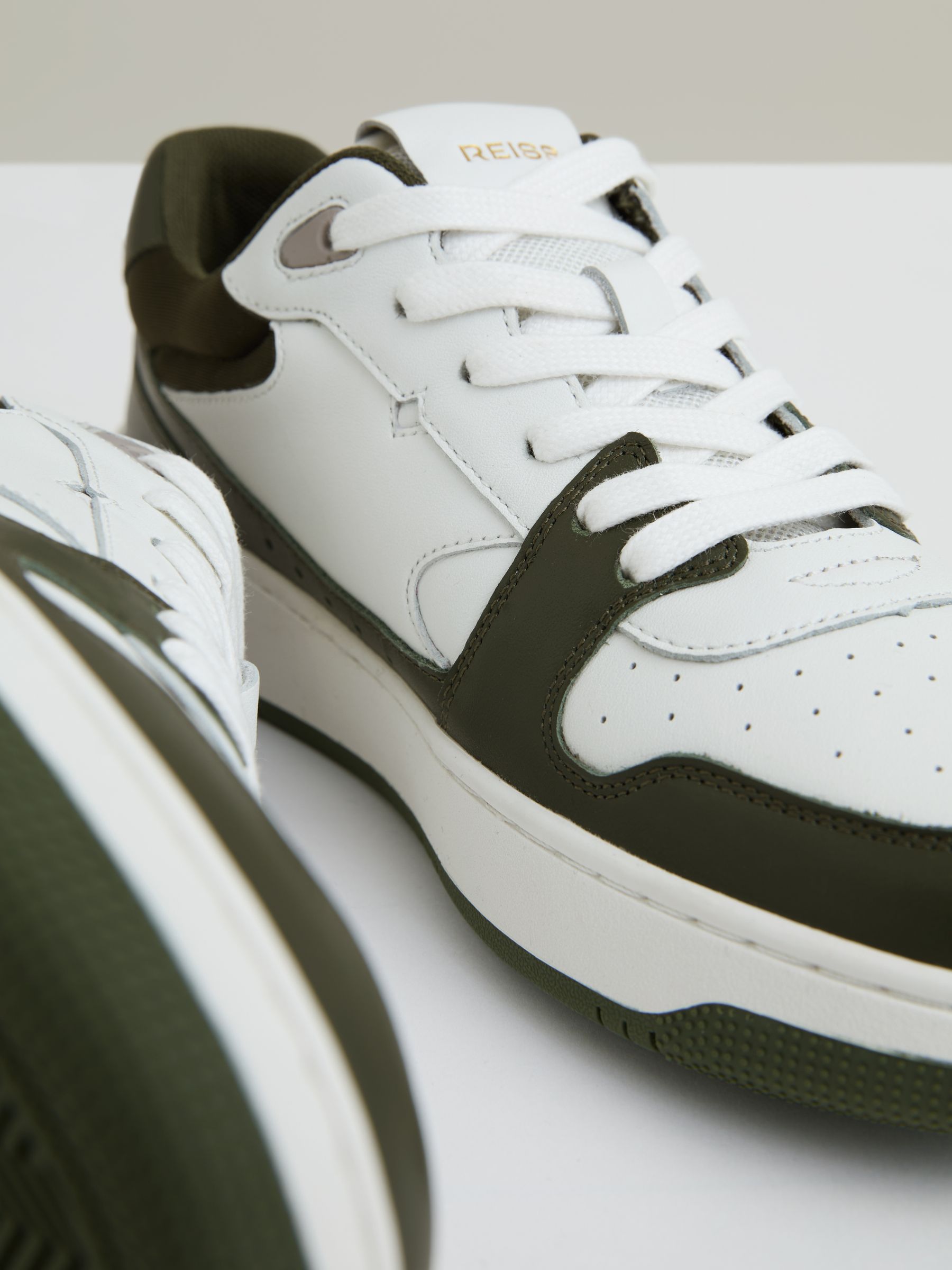 Leather Panelled Trainers in Khaki/White - Image 5 of 5