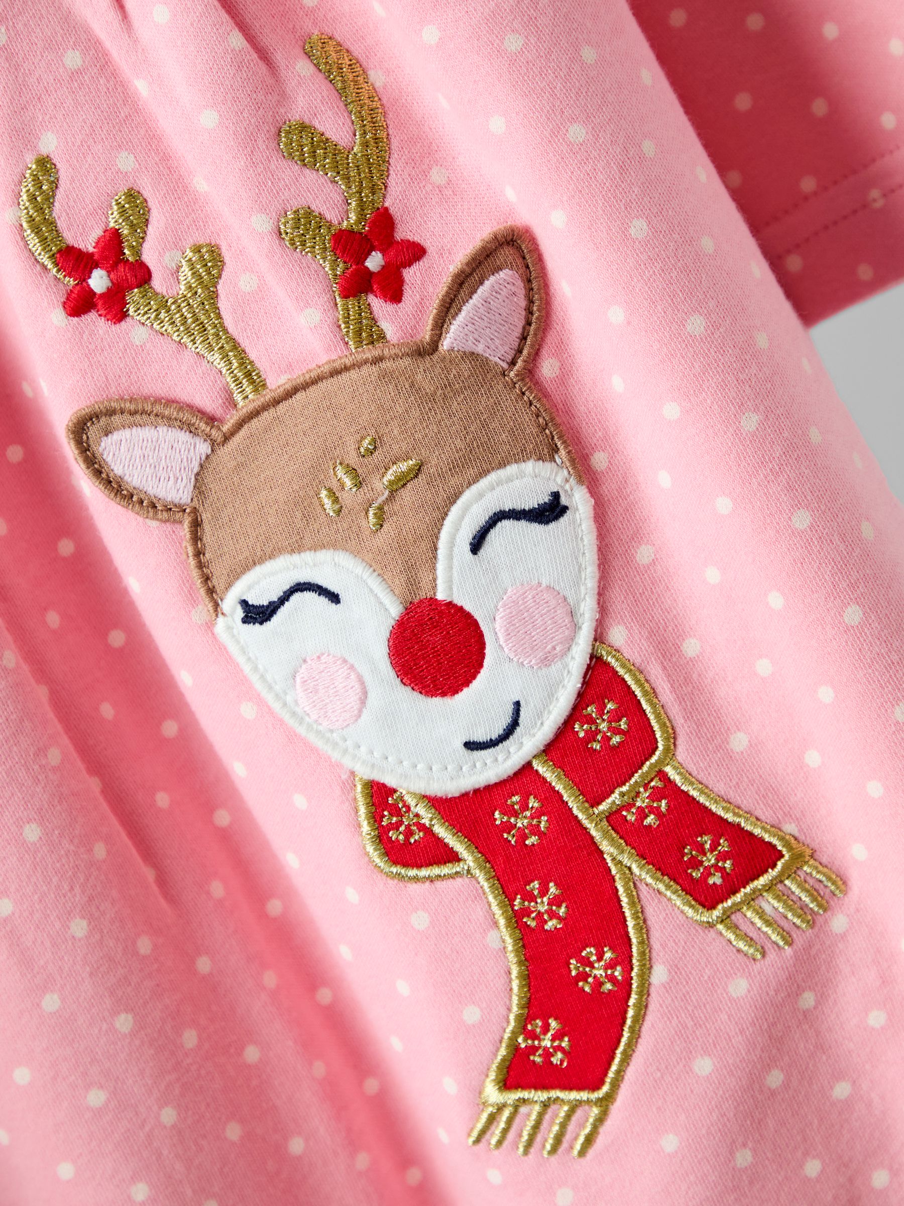 Rose Pink Reindeer Christmas Frill Shoulder Appliqué Dress - Image 4 of 4