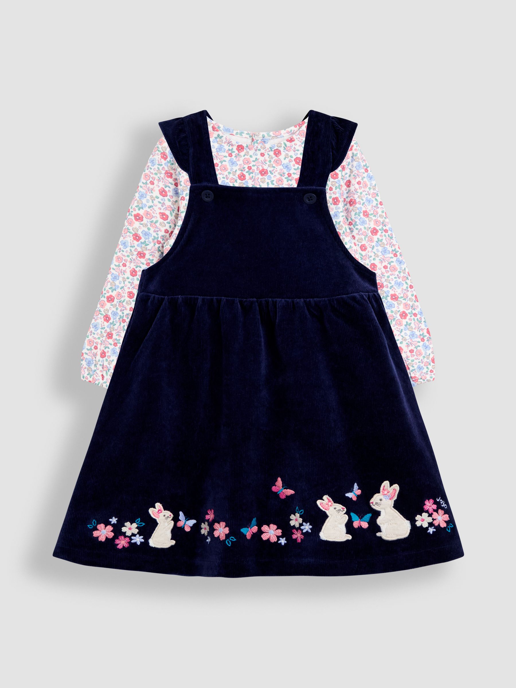 Blue Hedgehog Applique Velour Pinafore Dress & Top Set - Image 1 of 5