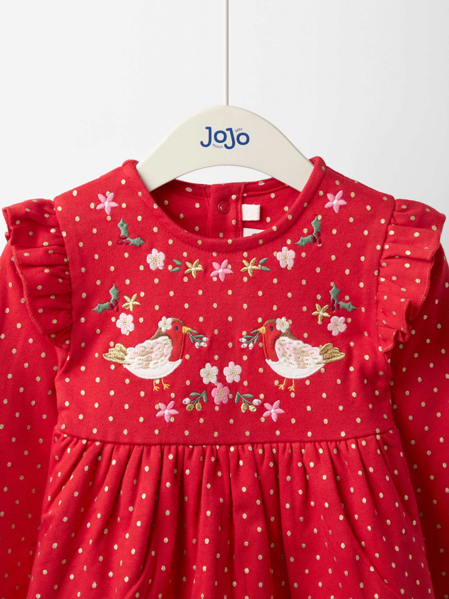 Red Robin Christmas Frill Shoulder Appliqué Dress - Image 3 of 5