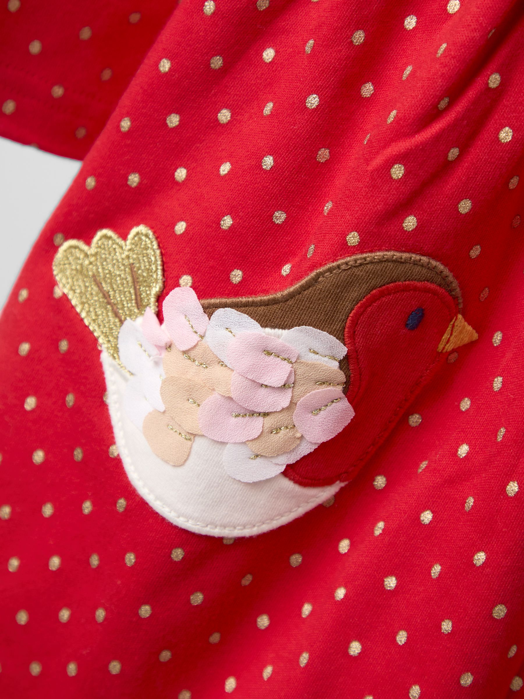 Red Robin Christmas Frill Shoulder Appliqué Dress - Image 4 of 5