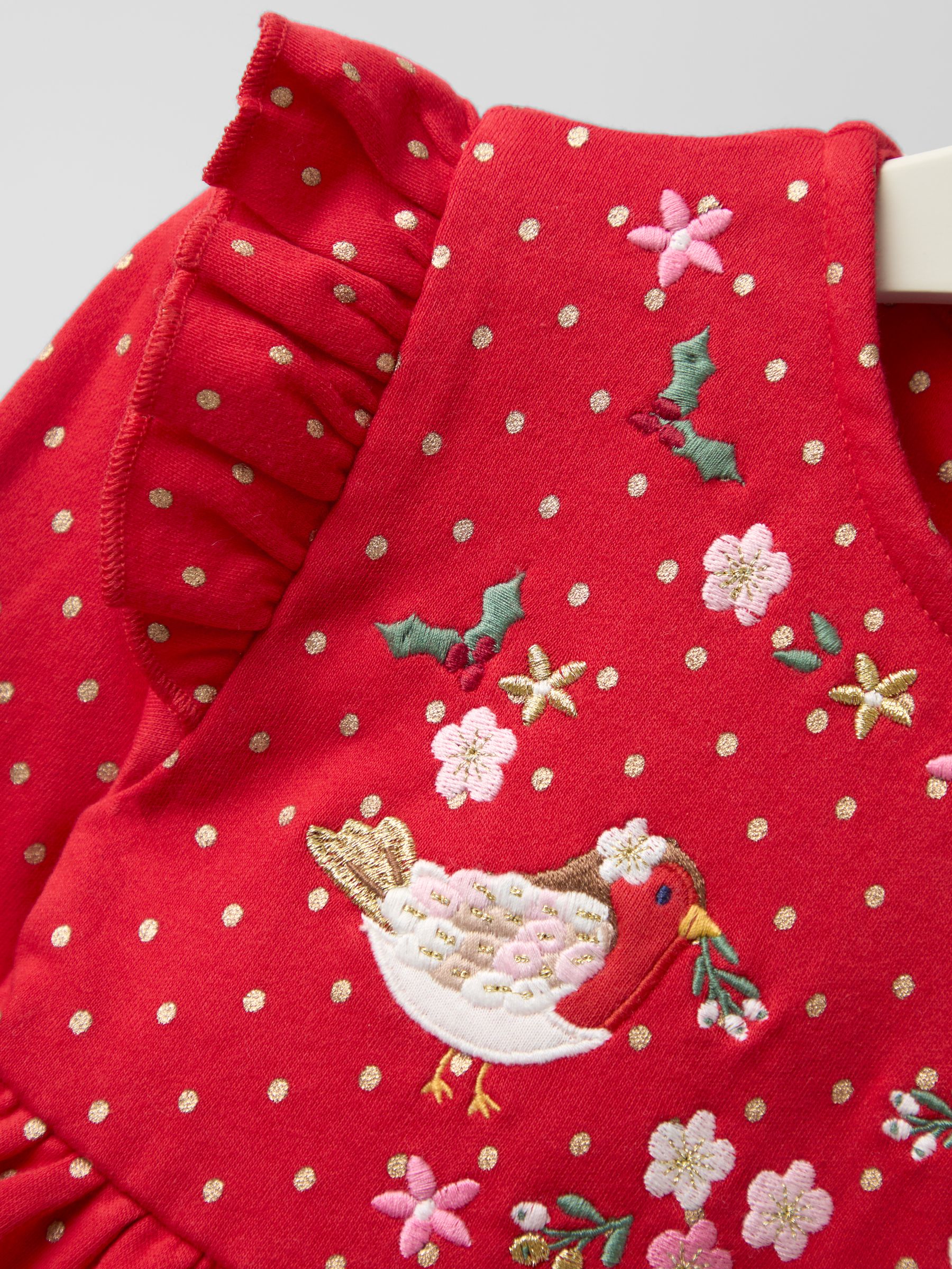 Red Robin Christmas Frill Shoulder Appliqué Dress - Image 5 of 5