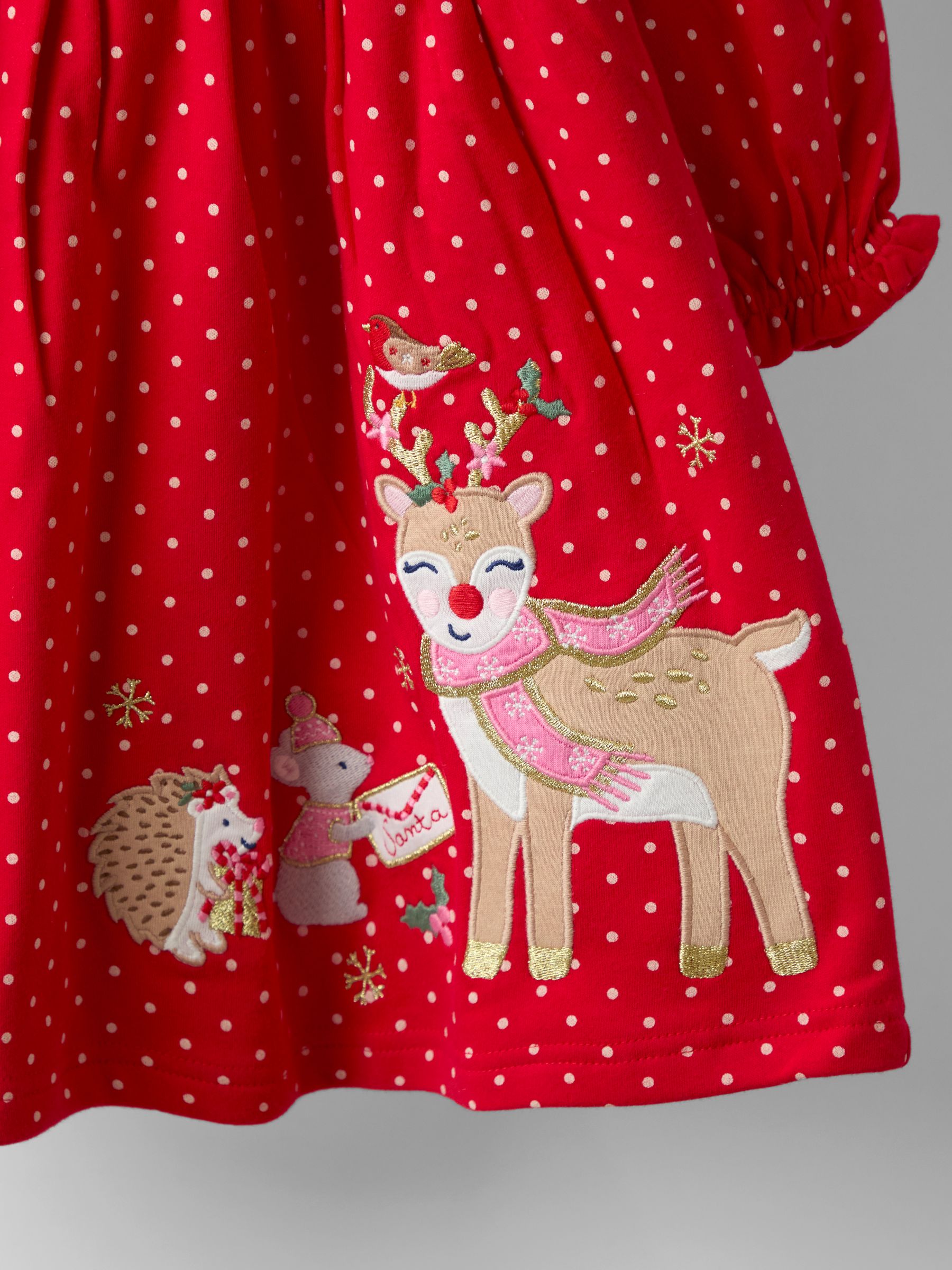 Red Reindeer Christmas Yoke Appliqué Dress - Image 4 of 4