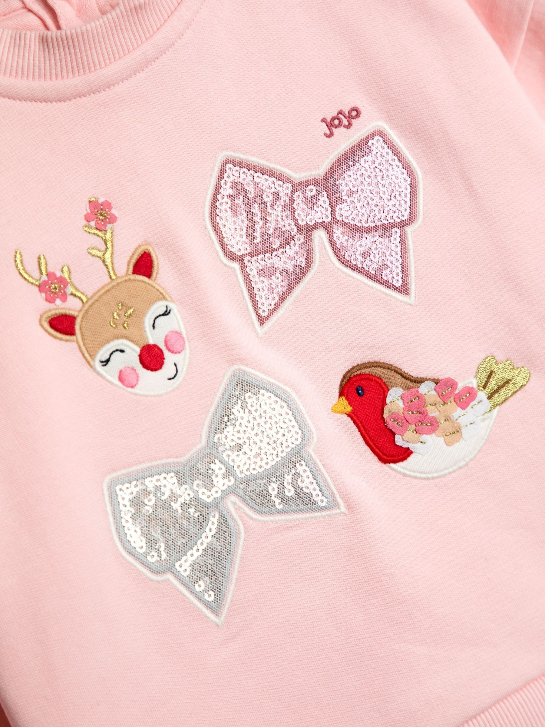 Pink XMAS Characters & Bows Appliqué Tulle Frill Sweatshirt - Image 3 of 3