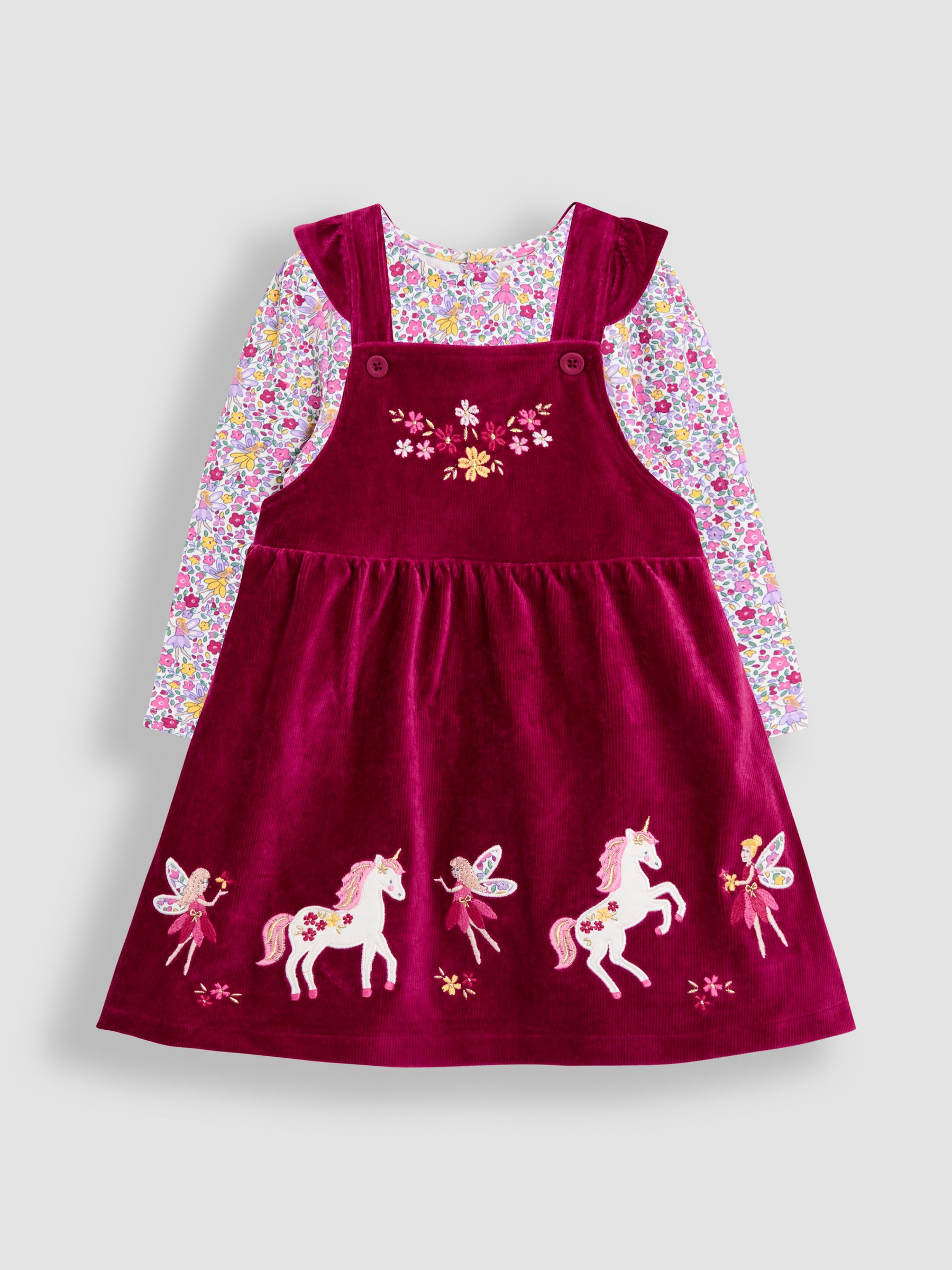 Purple Light Hedgehog Applique Velour Pinafore Dress & Top Set - Image 1 of 5