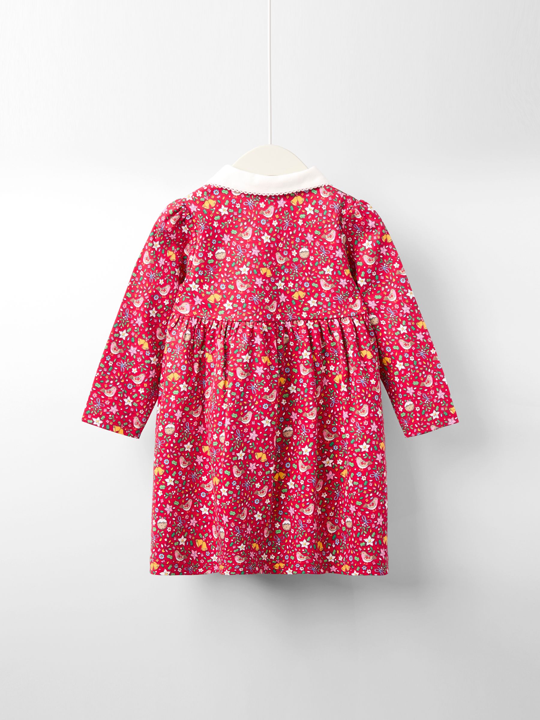 Red Robin Floral Christmas Printed Embroidered Collar Dress - Image 2 of 3