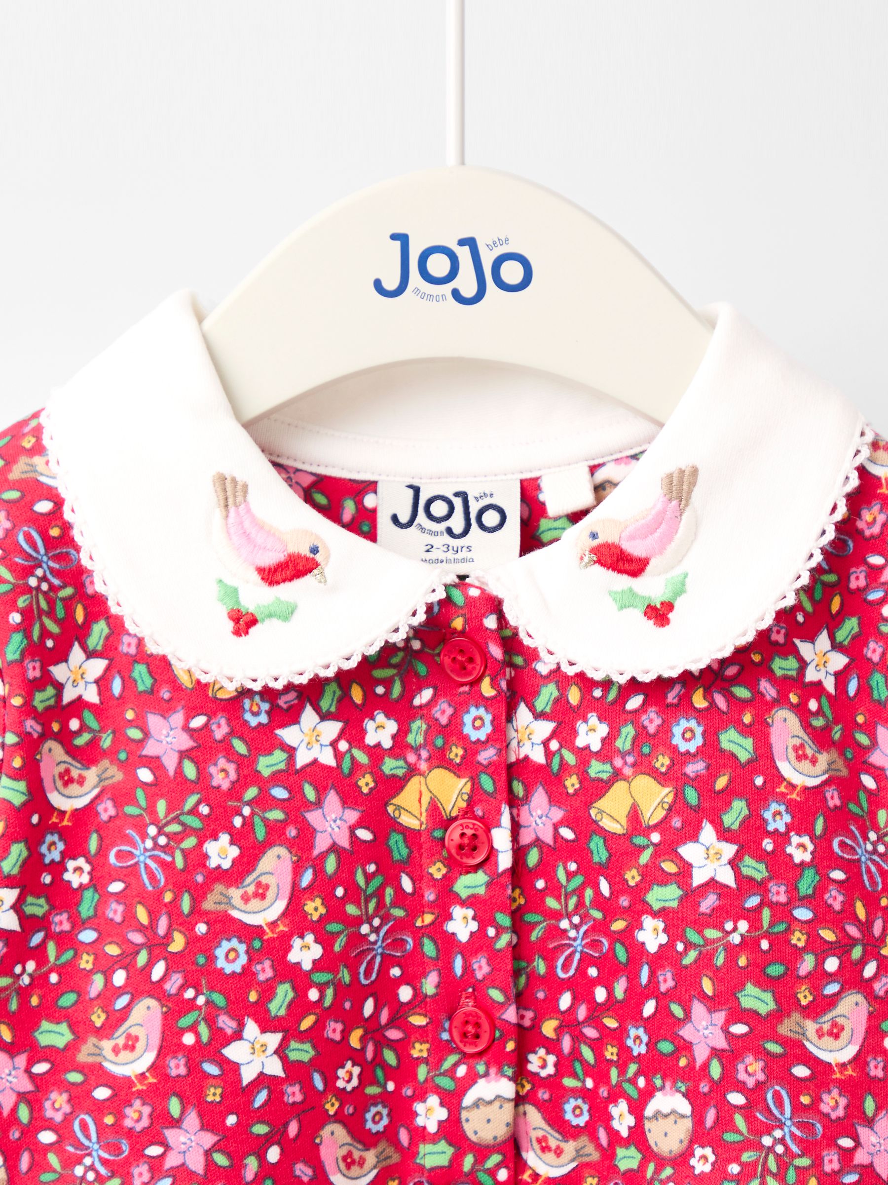Red Robin Floral Christmas Printed Embroidered Collar Dress - Image 3 of 3