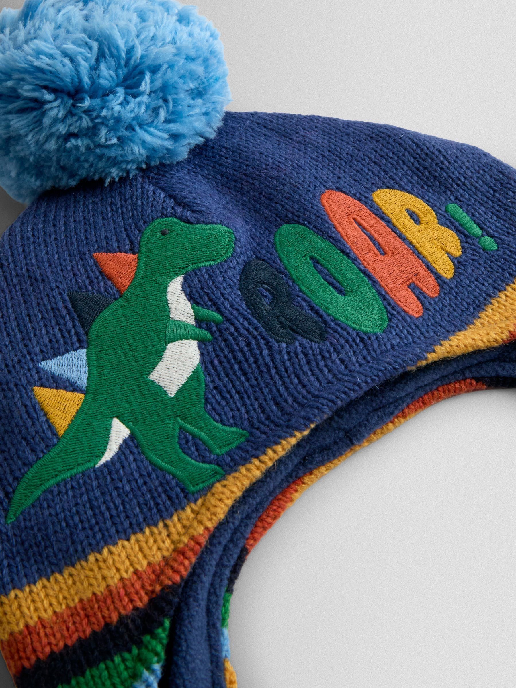 Blue Dino Cosy Pom Pom Rib Hat - Image 3 of 3
