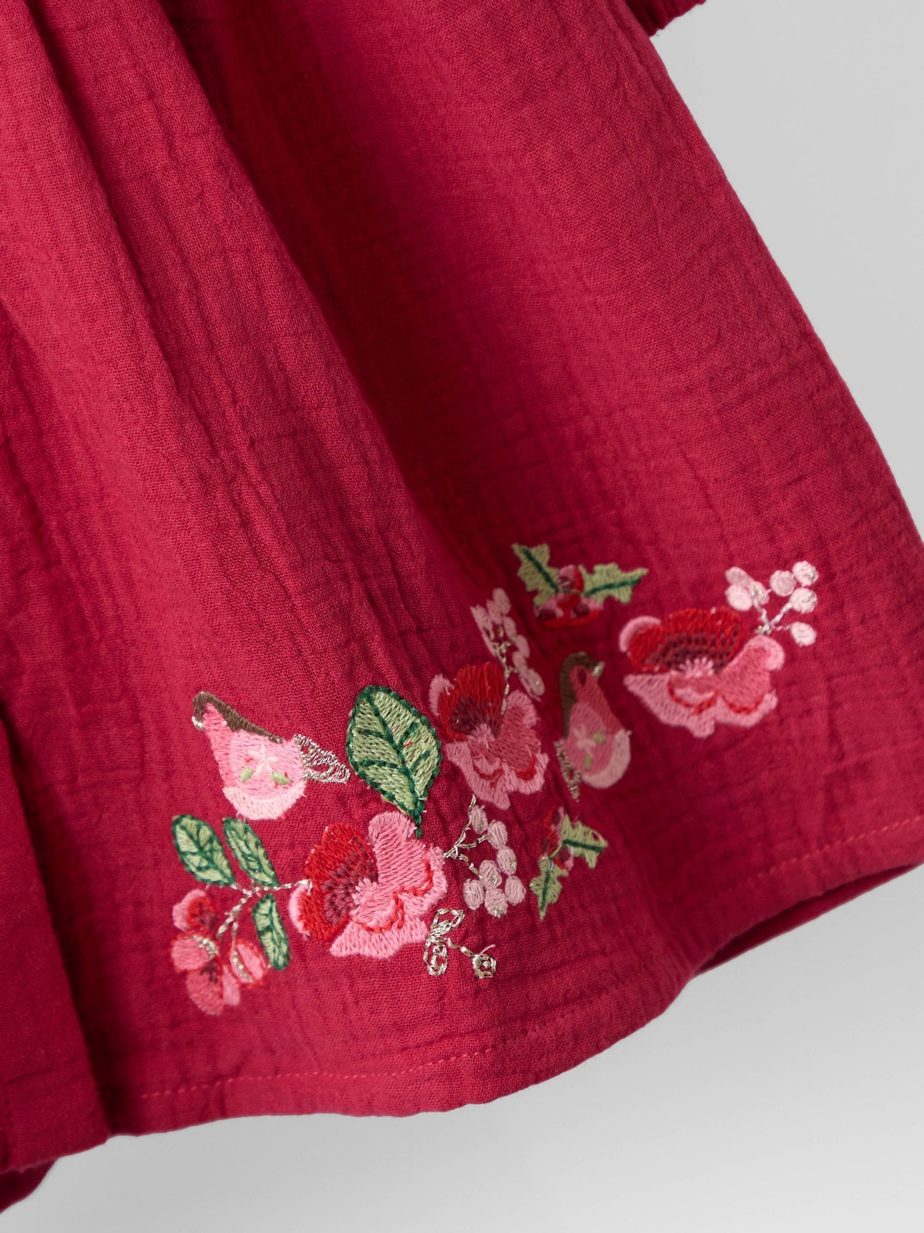 Burgundy Robin Floral Frill Sleeve Button Through Dress - Image 3 of 4