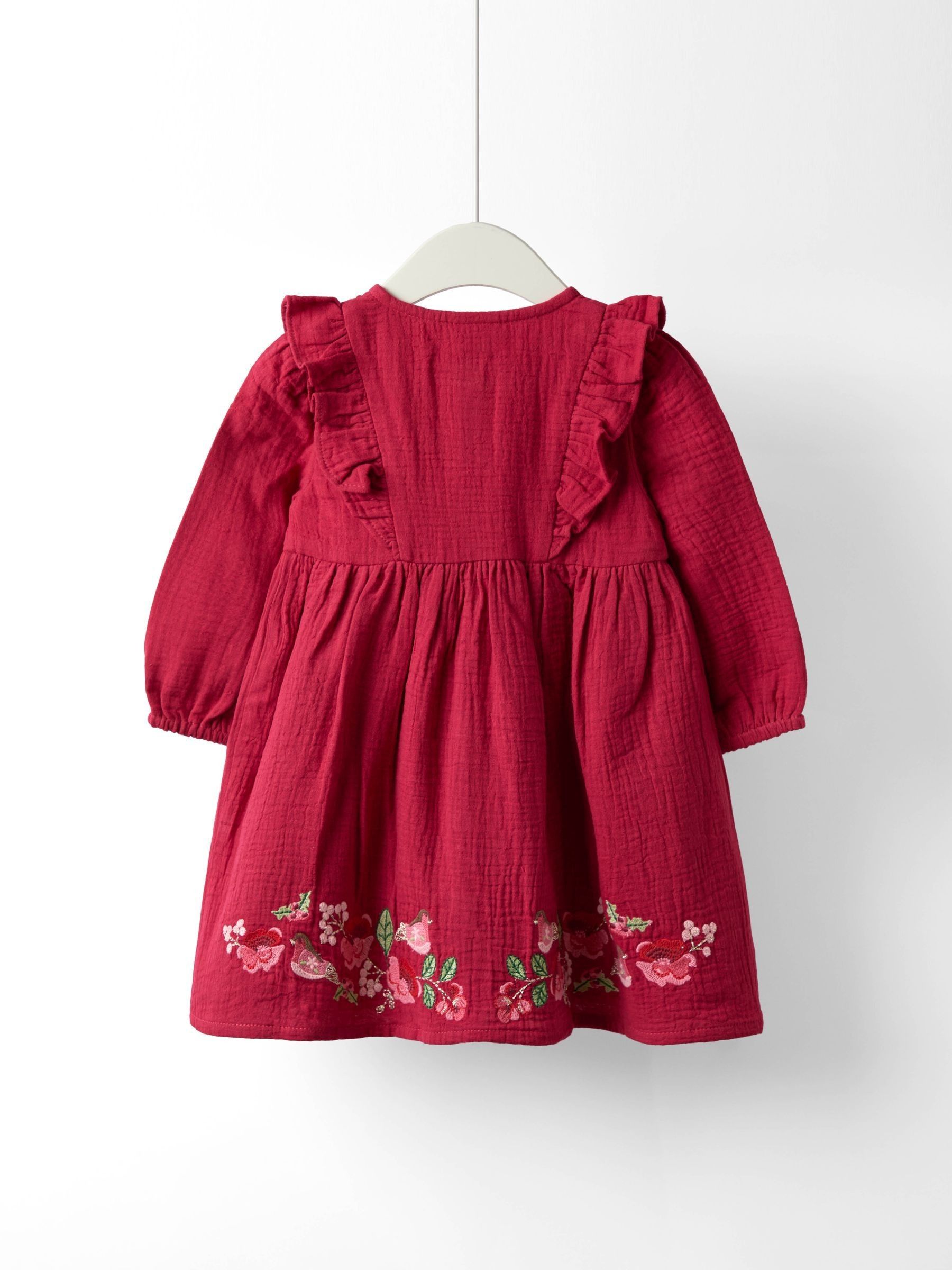 Burgundy Robin Floral Frill Sleeve Button Through Dress - Image 4 of 4