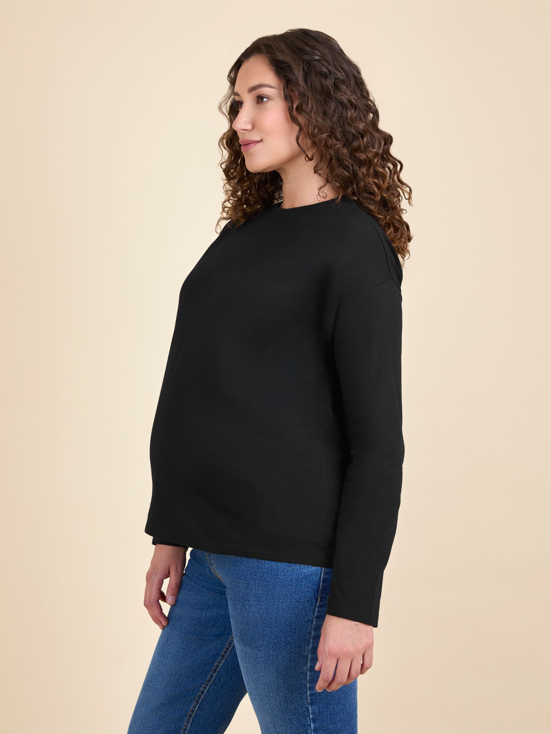 Black Long Sleeve Boyfriend Maternity T-Shirt - Image 2 of 4